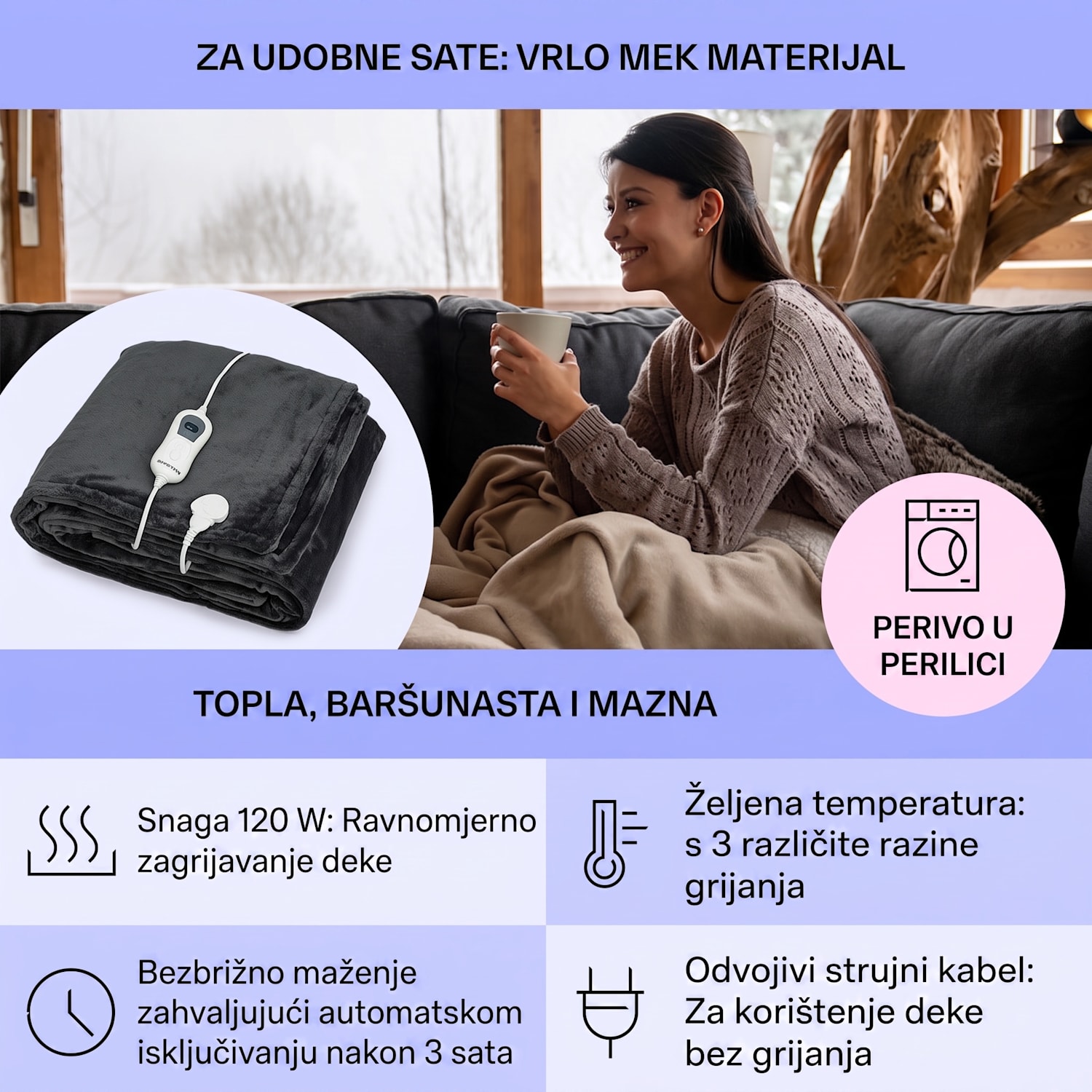 Slanket grijani pokrivač s rukavima 120W 155x180cm Coral Fleece 155 x 180 cm | Antracit
