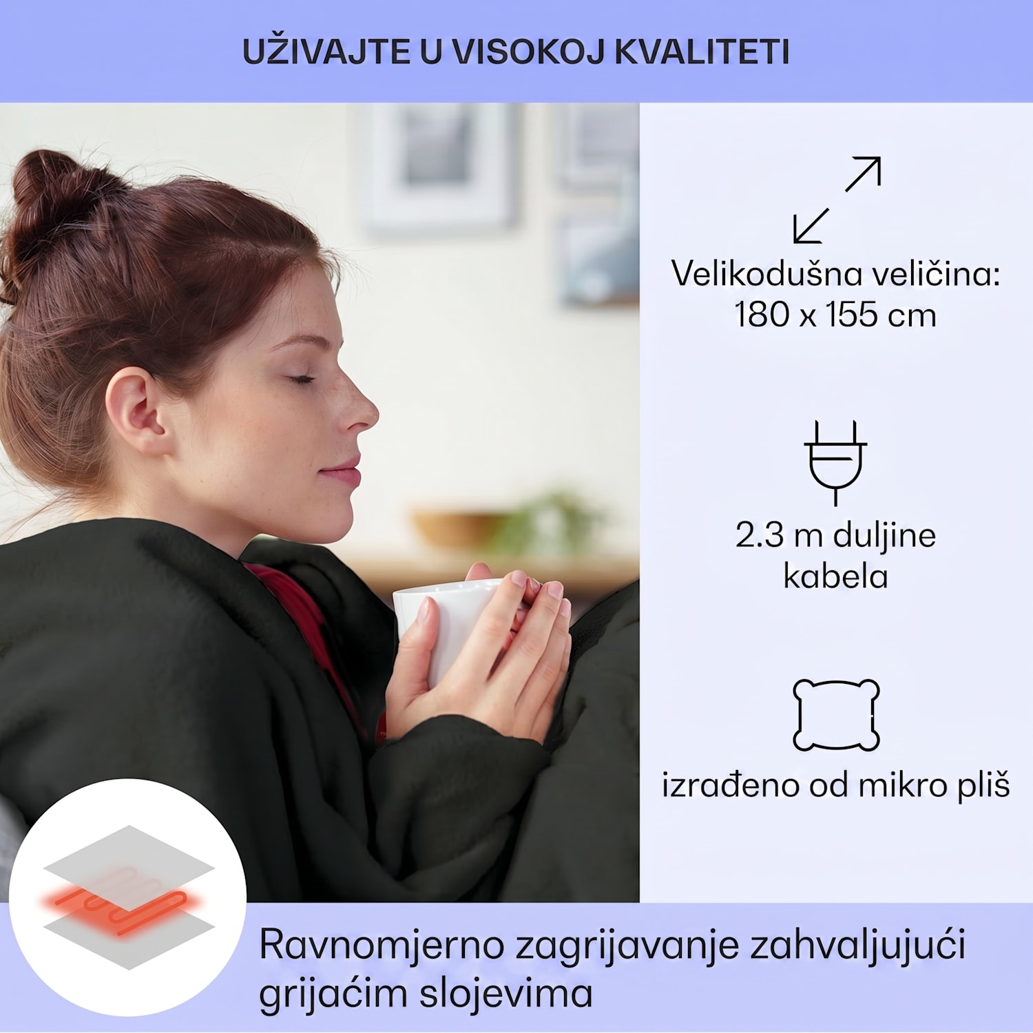 Slanket grijani pokrivač s rukavima 120W 155x180cm Coral Fleece 155 x 180 cm | Antracit