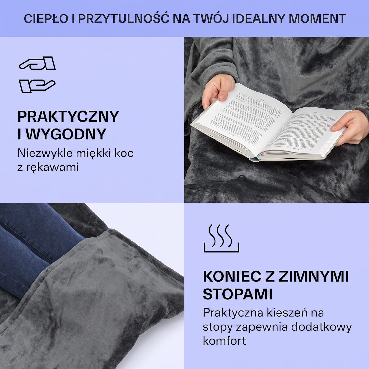 Slanket, koc elektryczny z rękawami, 120 W, 155 x 180 cm, polar Coral Fleece 155 x 180 cm | Antracyt
