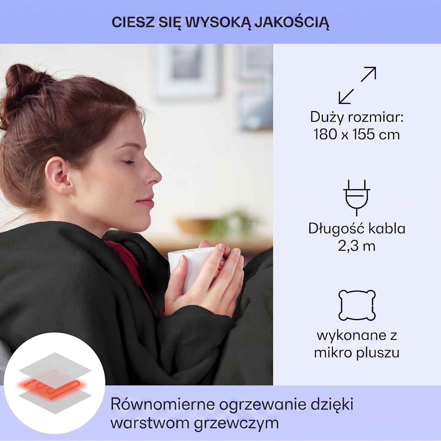Slanket, koc elektryczny z rękawami, 120 W, 155 x 180 cm, polar Coral Fleece 155 x 180 cm | Antracyt