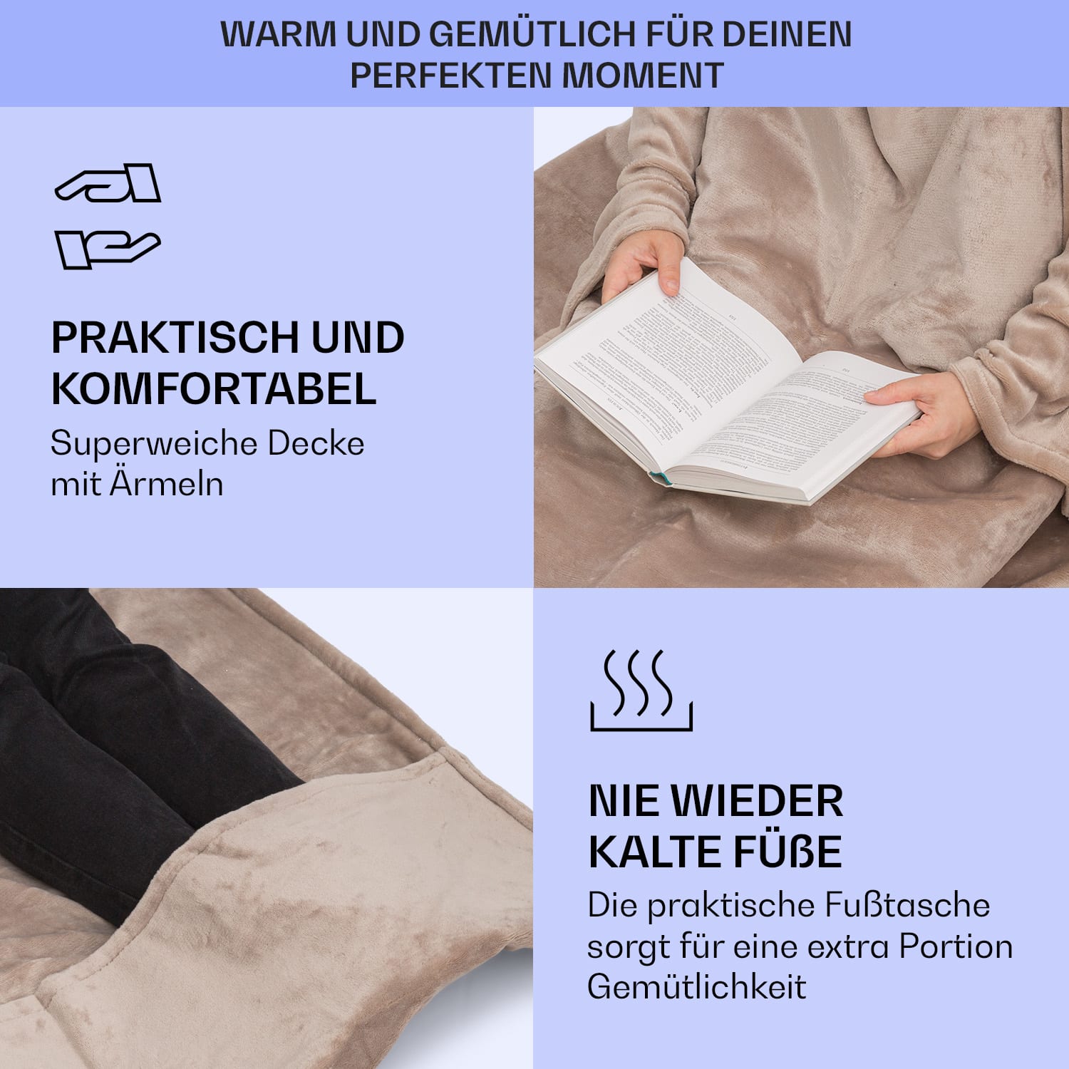 Slanket Heizdecke mit Ärmeln 120W 155x180cm Coral Fleece 155 x 180 cm | Dunkles Taupe