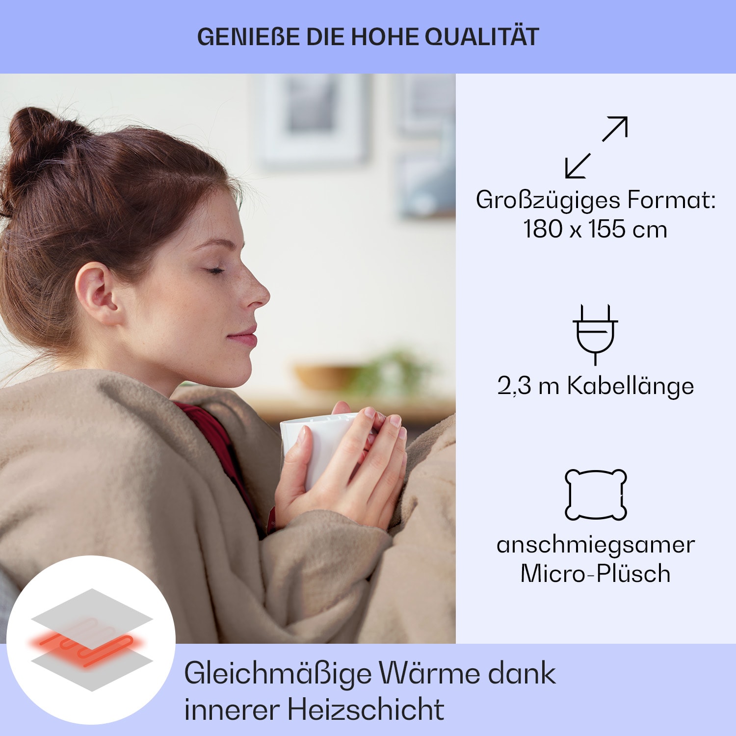 Slanket Heizdecke mit Ärmeln 120W 155x180cm Coral Fleece 155 x 180 cm | Dunkles Taupe