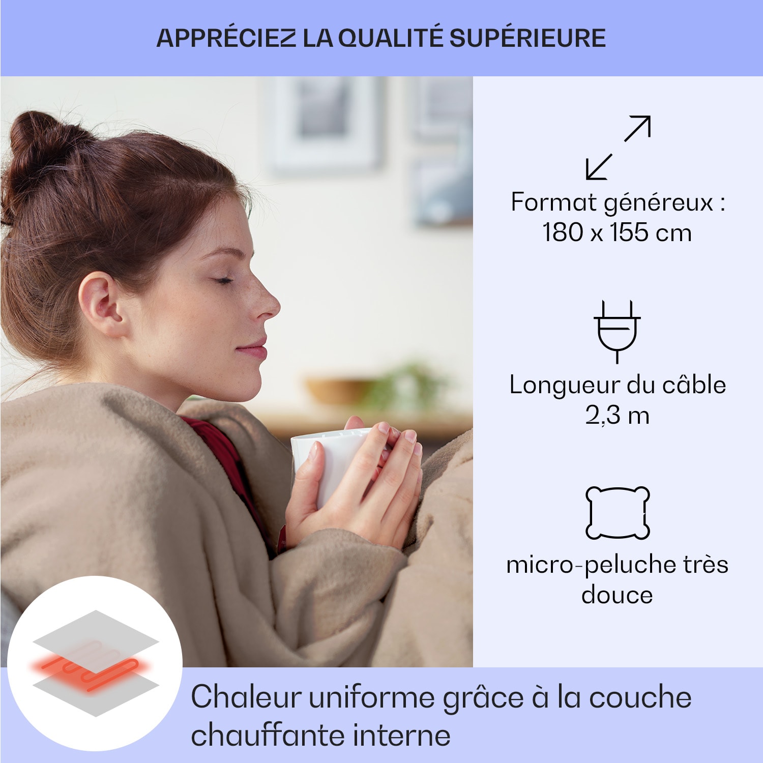 Slanket elektrische deken met mouwen 120W 155x180cm coral fleece 