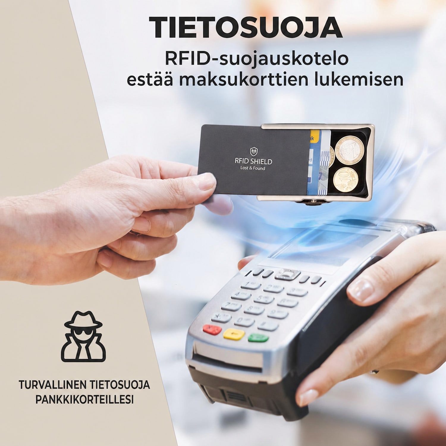 ZNAP Slim lompakko 12 kortille kolikkotasku 8,9 x 1,8 x 6,3 cm (leveys x korkeus x syvyys)  RFID-suoja standardi | musta / nikkeli
