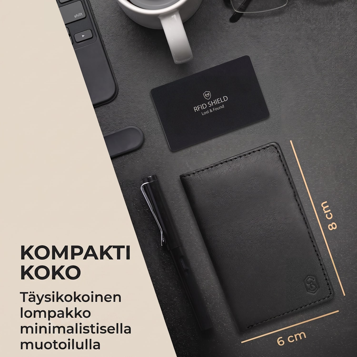 ZNAP Slim lompakko 12 kortille kolikkotasku 8,9 x 1,8 x 6,3 cm (leveys x korkeus x syvyys)  RFID-suoja standardi | musta / nikkeli