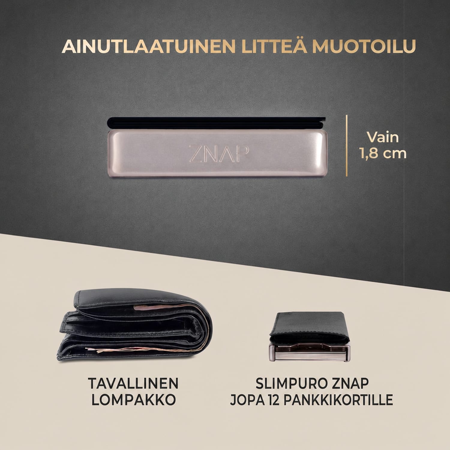 ZNAP Slim lompakko 12 kortille kolikkotasku 8,9 x 1,8 x 6,3 cm (leveys x korkeus x syvyys)  RFID-suoja standardi | musta / nikkeli