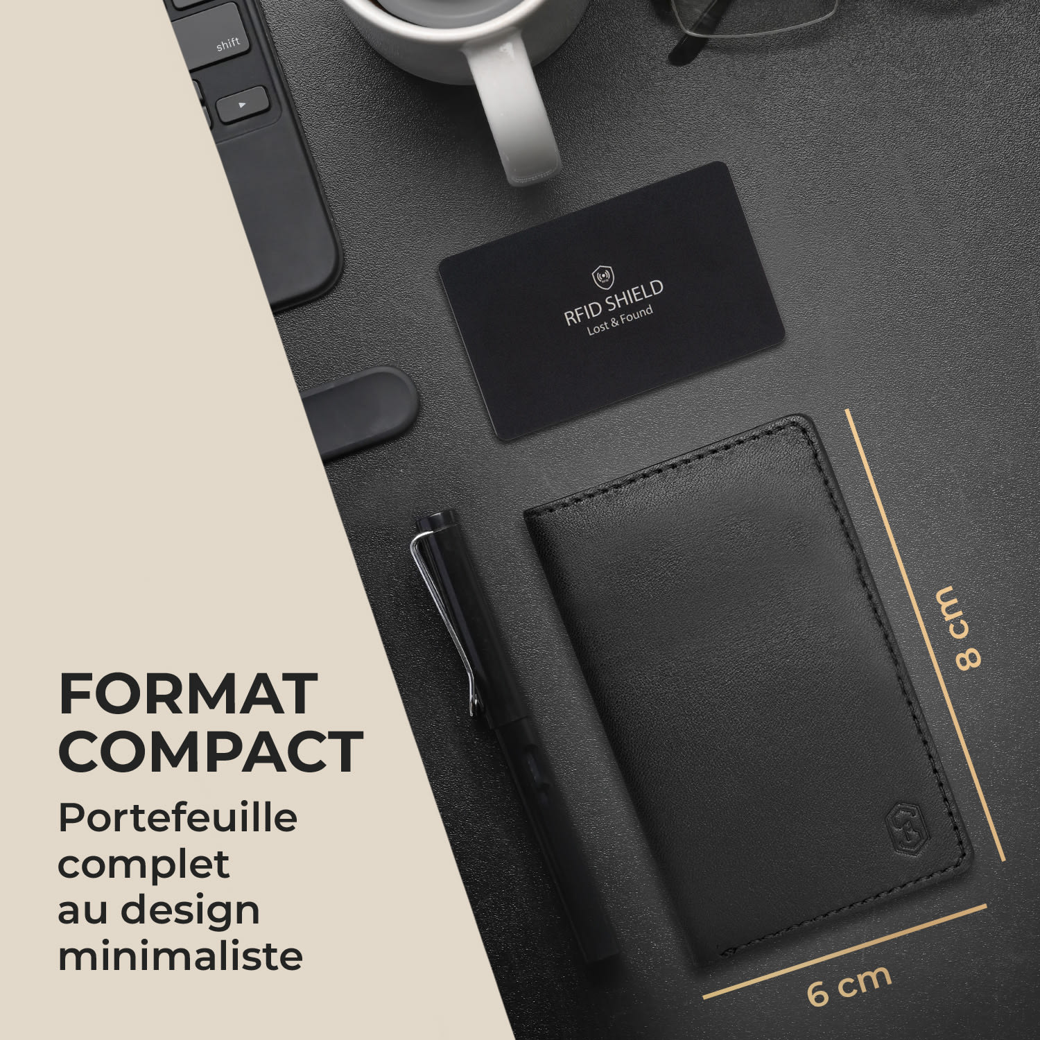 ZNAP Slim Wallet 12 Cartes pochette à monnaie 8,9 x 1,8 x 6,3 cm (LxHxP)  Protection RFID Standard | noir / nickel