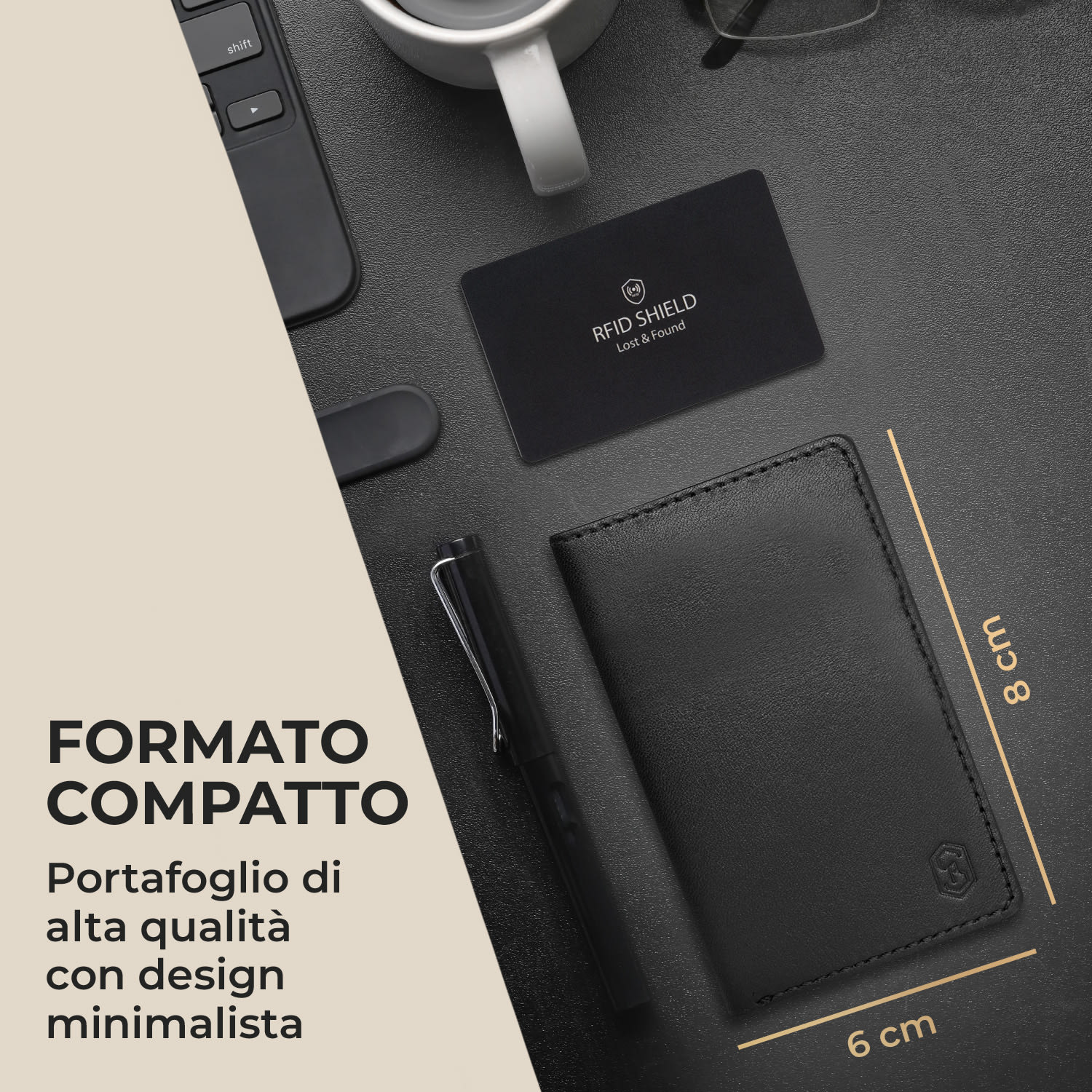 ZNAP Slim Wallet 12 - Portafoglio, 12 carte, portamonete, 8,9 x 1,8 x 6,3 cm (LxHxP)  Protezione RFID Standard | negro / nichel
