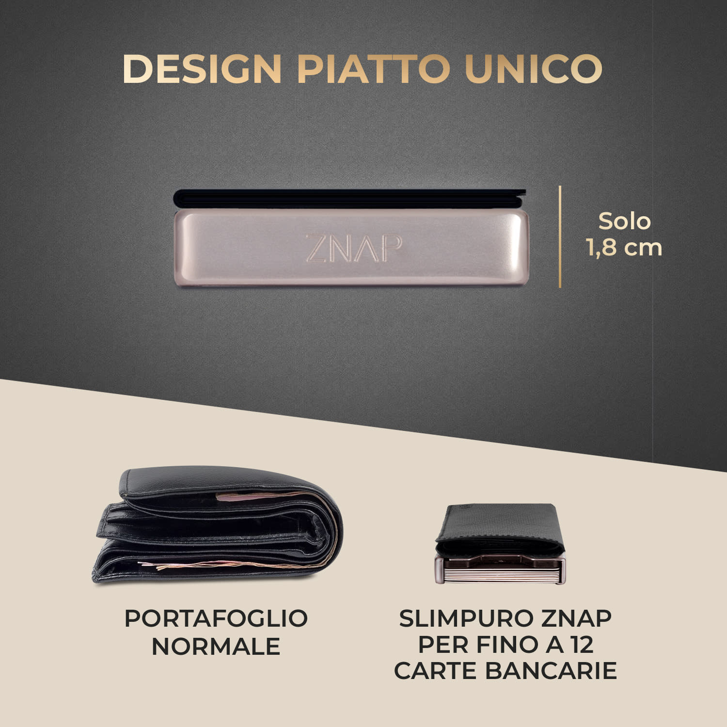 ZNAP Slim Wallet 12 - Portafoglio, 12 carte, portamonete, 8,9 x 1,8 x 6,3 cm (LxHxP)  Protezione RFID Standard | negro / nichel