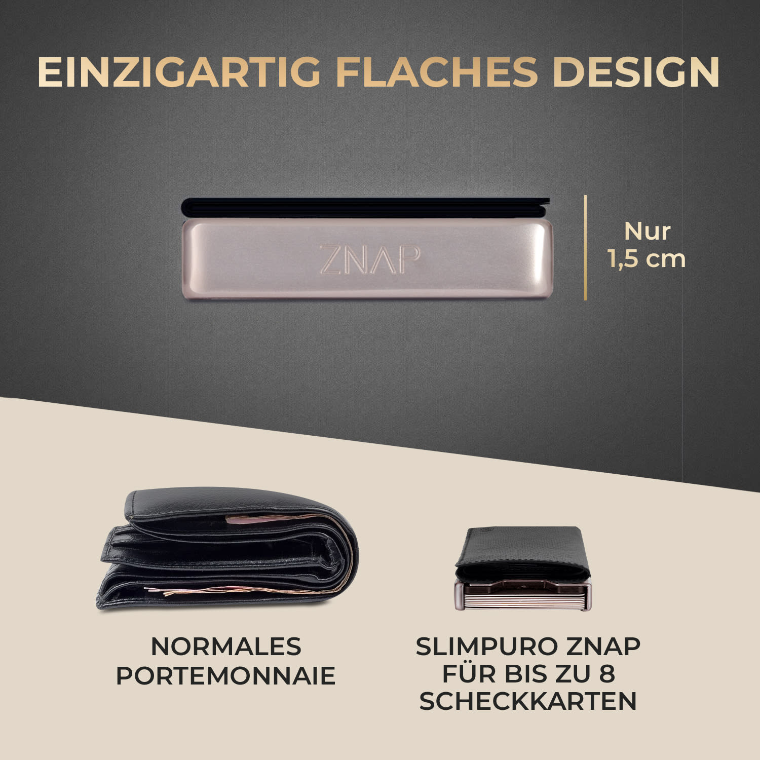 ZNAP Slim Wallet 8 Karten Münzfach 8,9 x 1,5 x 6,3 cm (BxHxT) RFID-Schutz 