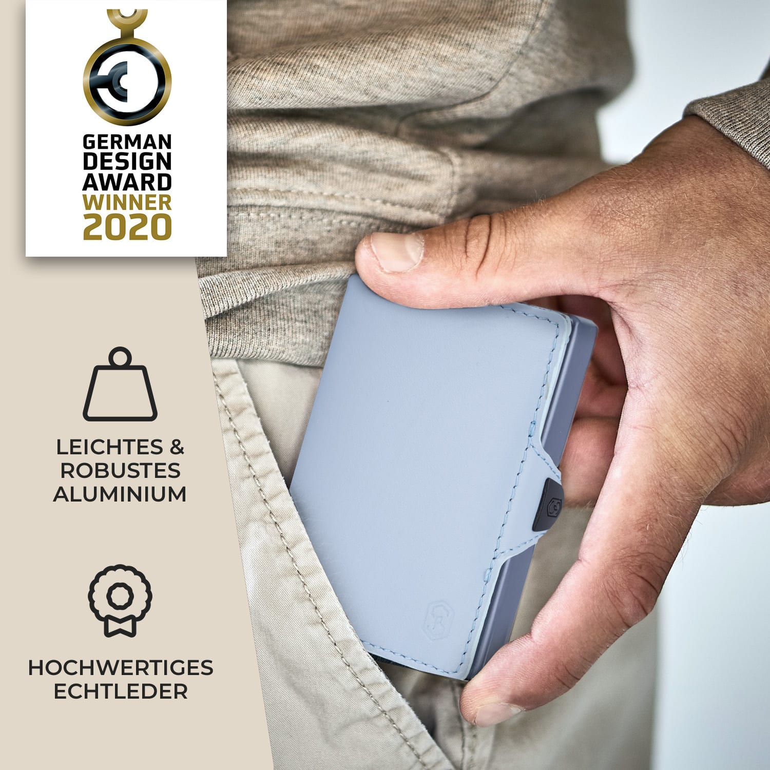 ZNAP Slim Wallet 8 Karten Münzfach 8,9 x 1,5 x 6,3 cm (BxHxT) RFID-Schutz Standard | Pastellblau