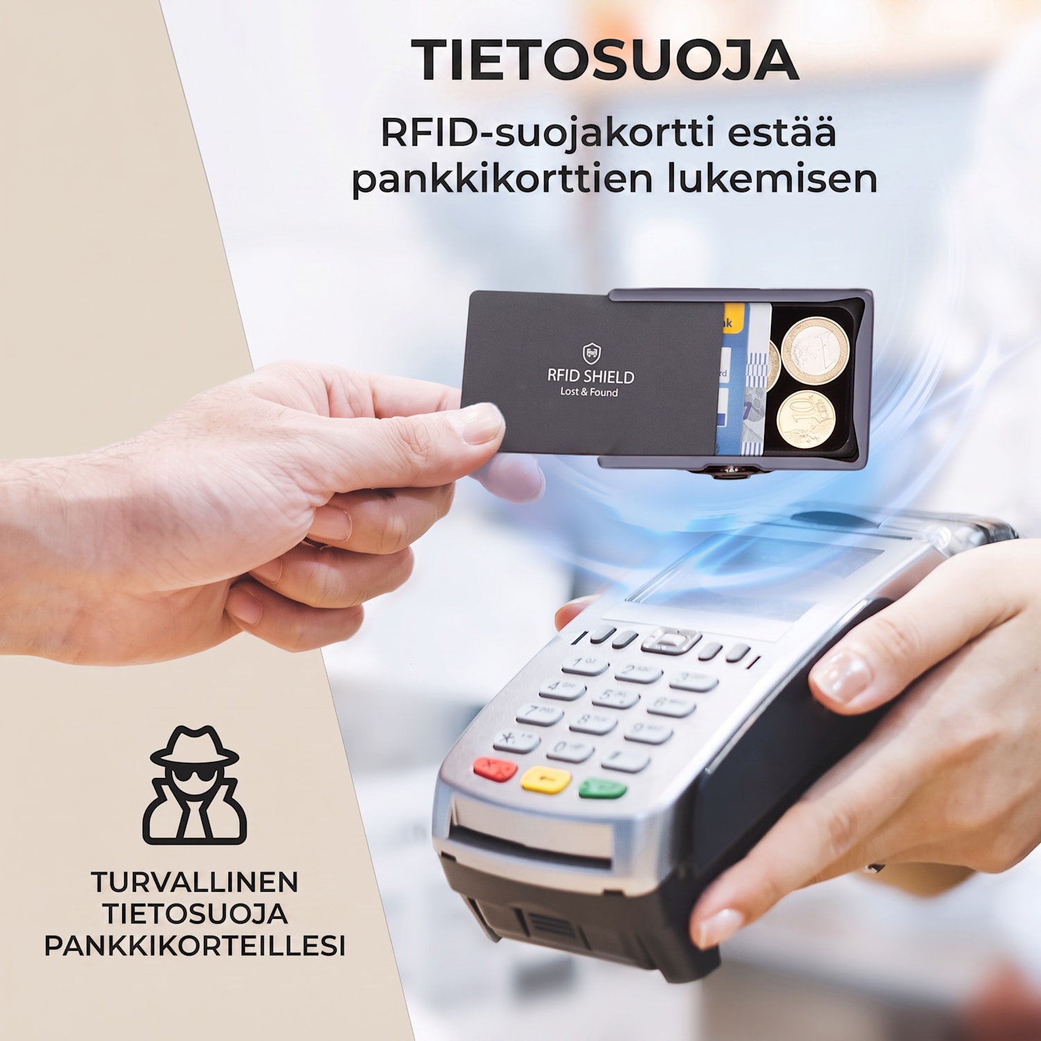 ZNAP Slim lompakko 8 kortille kolikkotasku 8,9 x 1,5 x 6,3 cm (leveys x korkeus x syvyys)  RFID-suoja standardi | Pastellinsininen