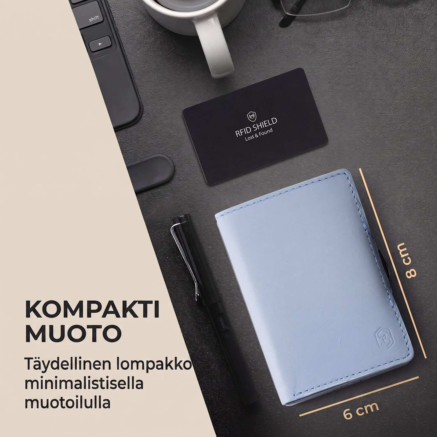 ZNAP Slim lompakko 8 kortille kolikkotasku 8,9 x 1,5 x 6,3 cm (leveys x korkeus x syvyys)  RFID-suoja standardi | Pastellinsininen