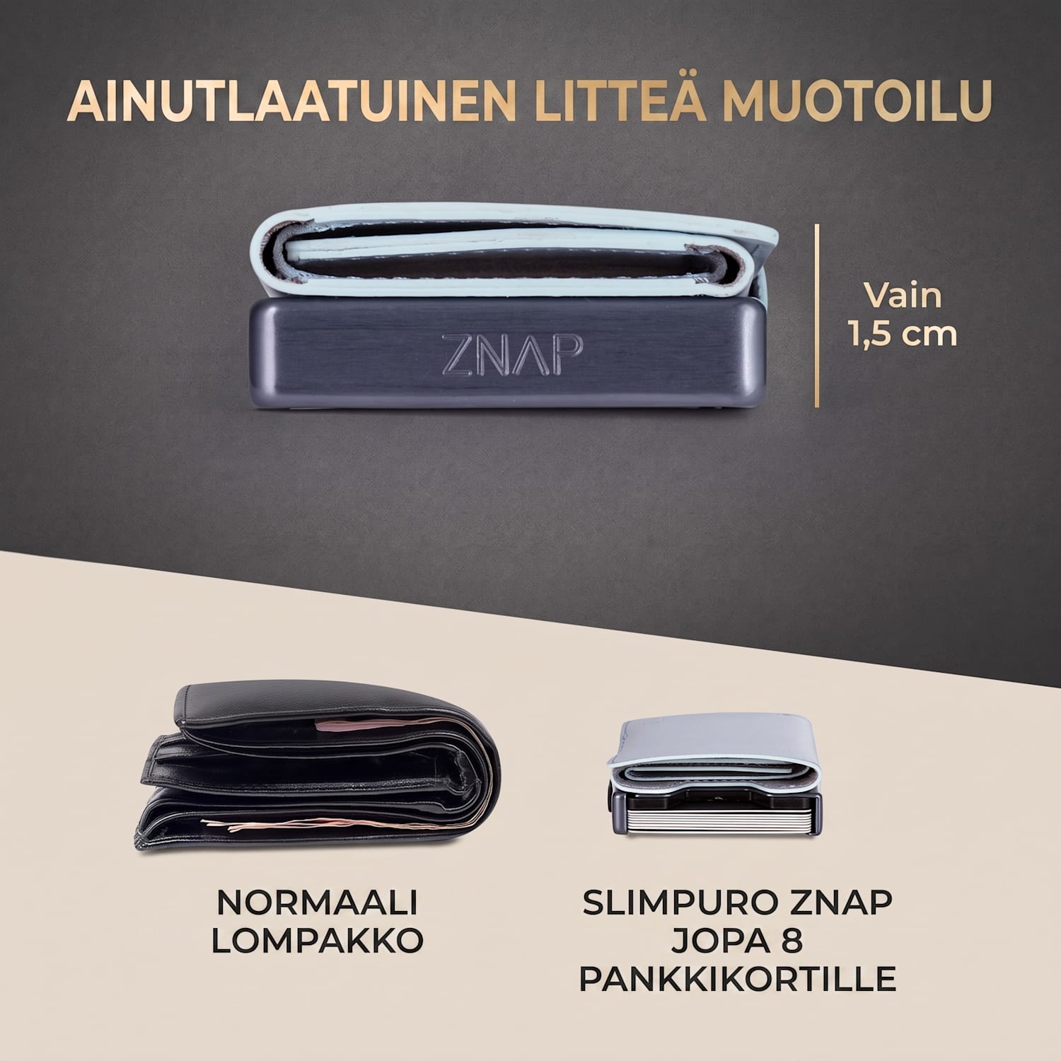 ZNAP Slim lompakko 8 kortille kolikkotasku 8,9 x 1,5 x 6,3 cm (leveys x korkeus x syvyys)  RFID-suoja standardi | Pastellinsininen