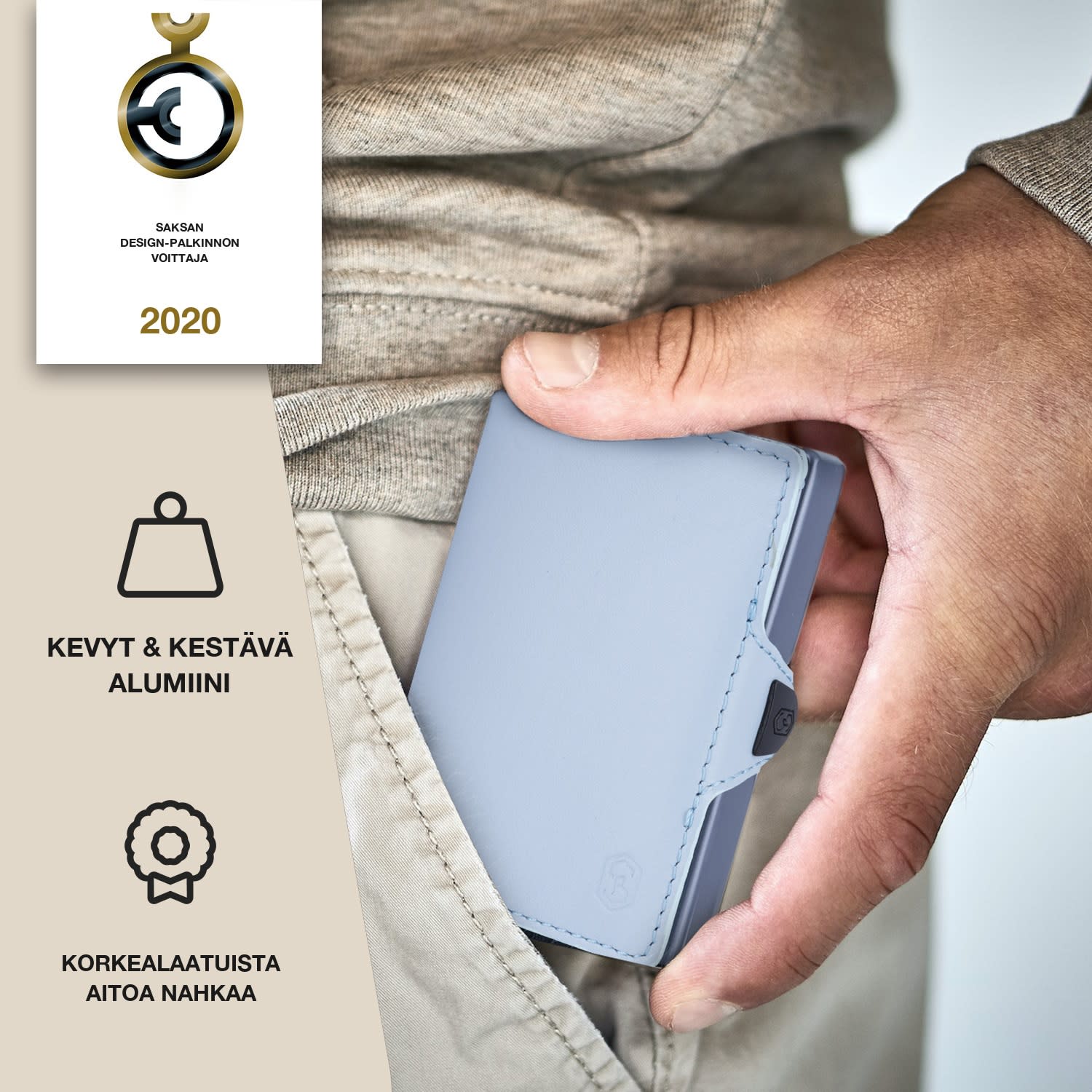 ZNAP Slim lompakko 8 kortille kolikkotasku 8,9 x 1,5 x 6,3 cm (leveys x korkeus x syvyys)  RFID-suoja standardi | Pastellinsininen