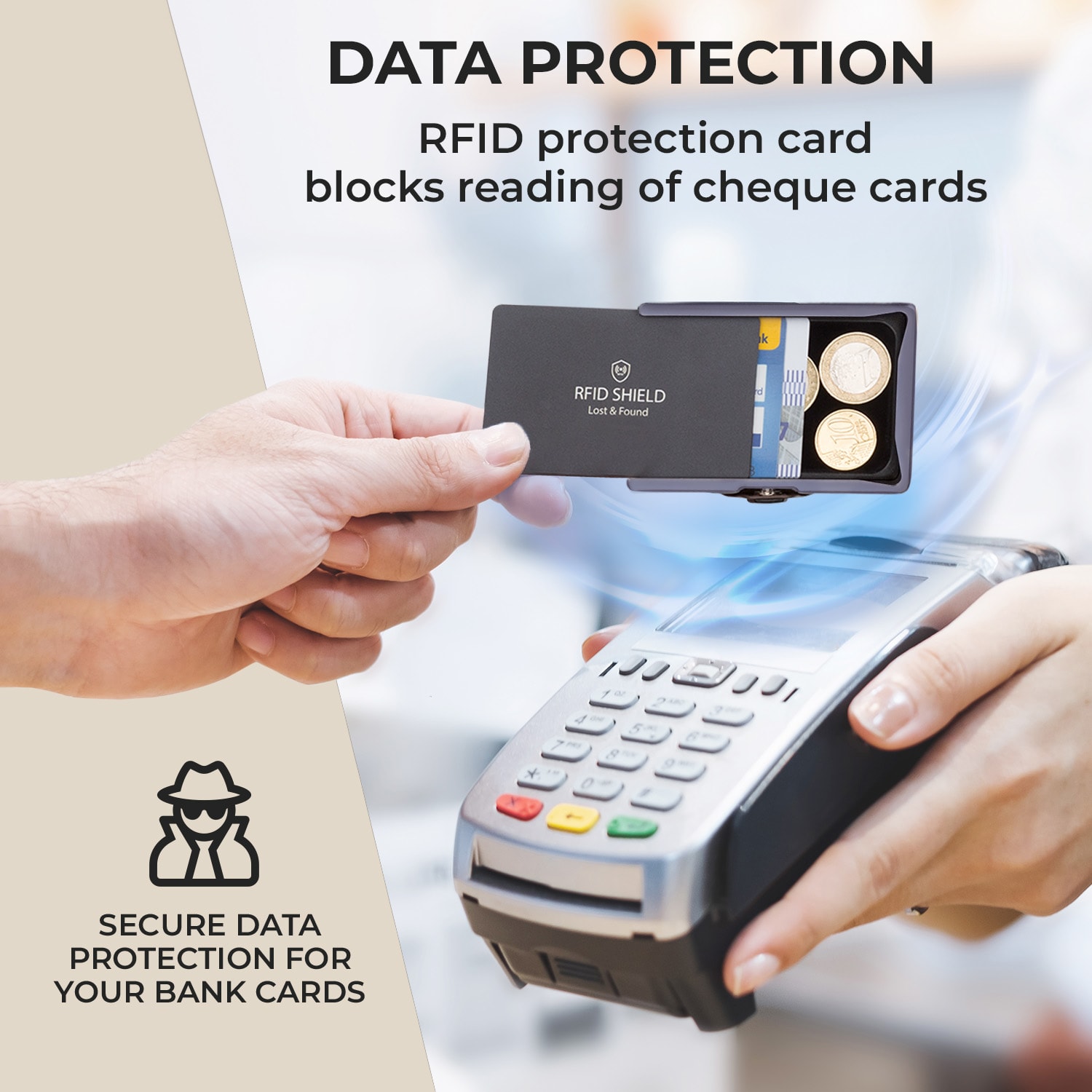 ZNAP, portofel subțire, 8 cărți, compartiment pentru monede, 8,9 × 1,5 × 6,3 cm (L × Î × l), protecție RFID Standard | Pastelově modrá