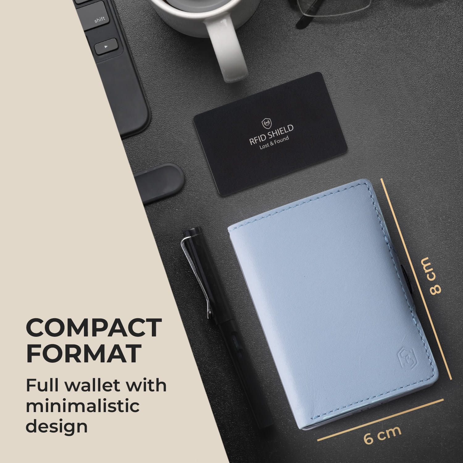 ZNAP, portofel subțire, 8 cărți, compartiment pentru monede, 8,9 × 1,5 × 6,3 cm (L × Î × l), protecție RFID Standard | Pastelově modrá