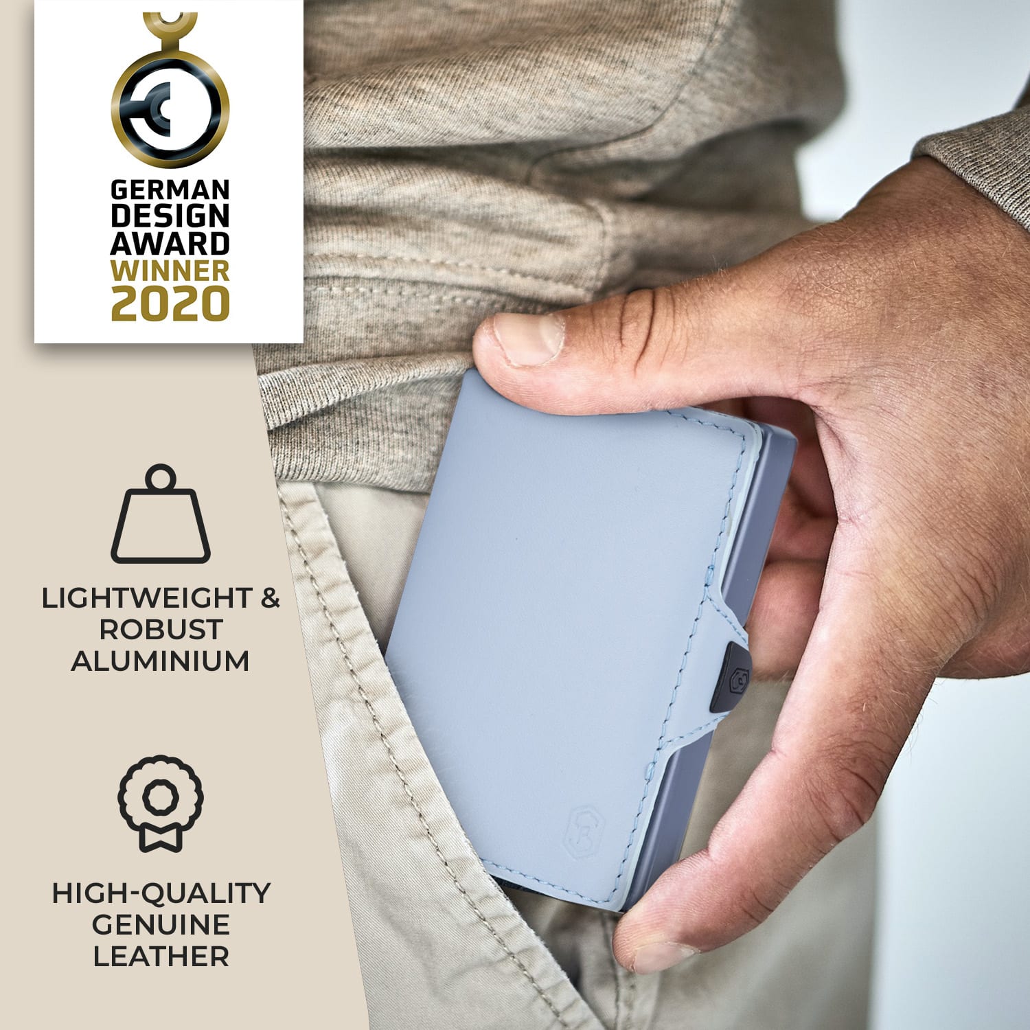 ZNAP Slim Wallet, 8 kariet, priehradka na mince, 8,9 x 1,5 x 6,3 cm (Š x V x H), ochrana RFID Standard | Pastelová modrá