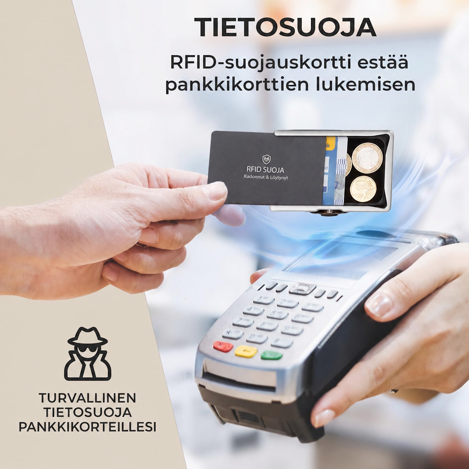 ZNAP Slim lompakko 12 kortille kolikkotasku 8,9 x 1,8 x 6,3 cm (leveys x korkeus x syvyys)  RFID-suoja standardi | Sammal