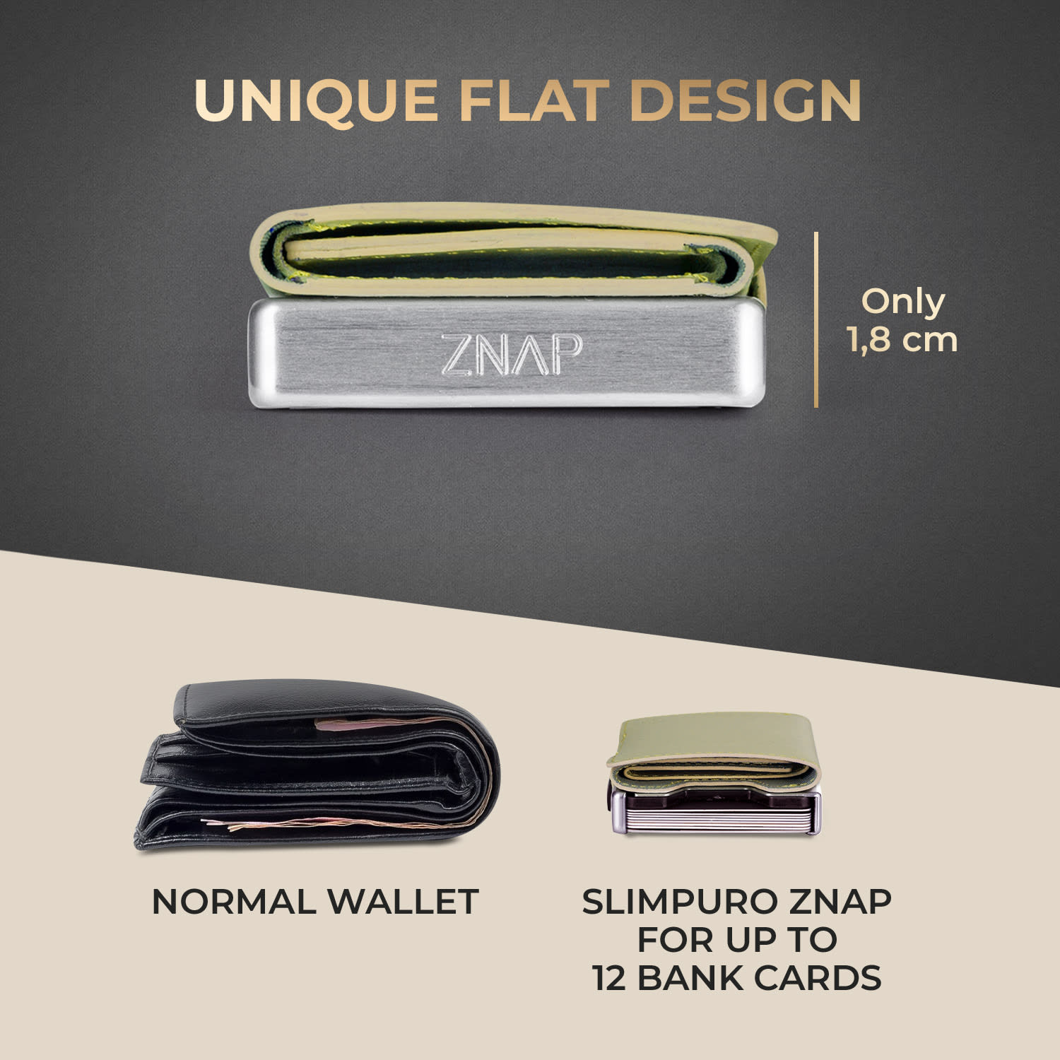 ZNAP Slim Wallet 12 pasjes muntvak 8,9 x 1,8 x 6,3 cm (BxHxD)  RFID bescherming Standard | Mos