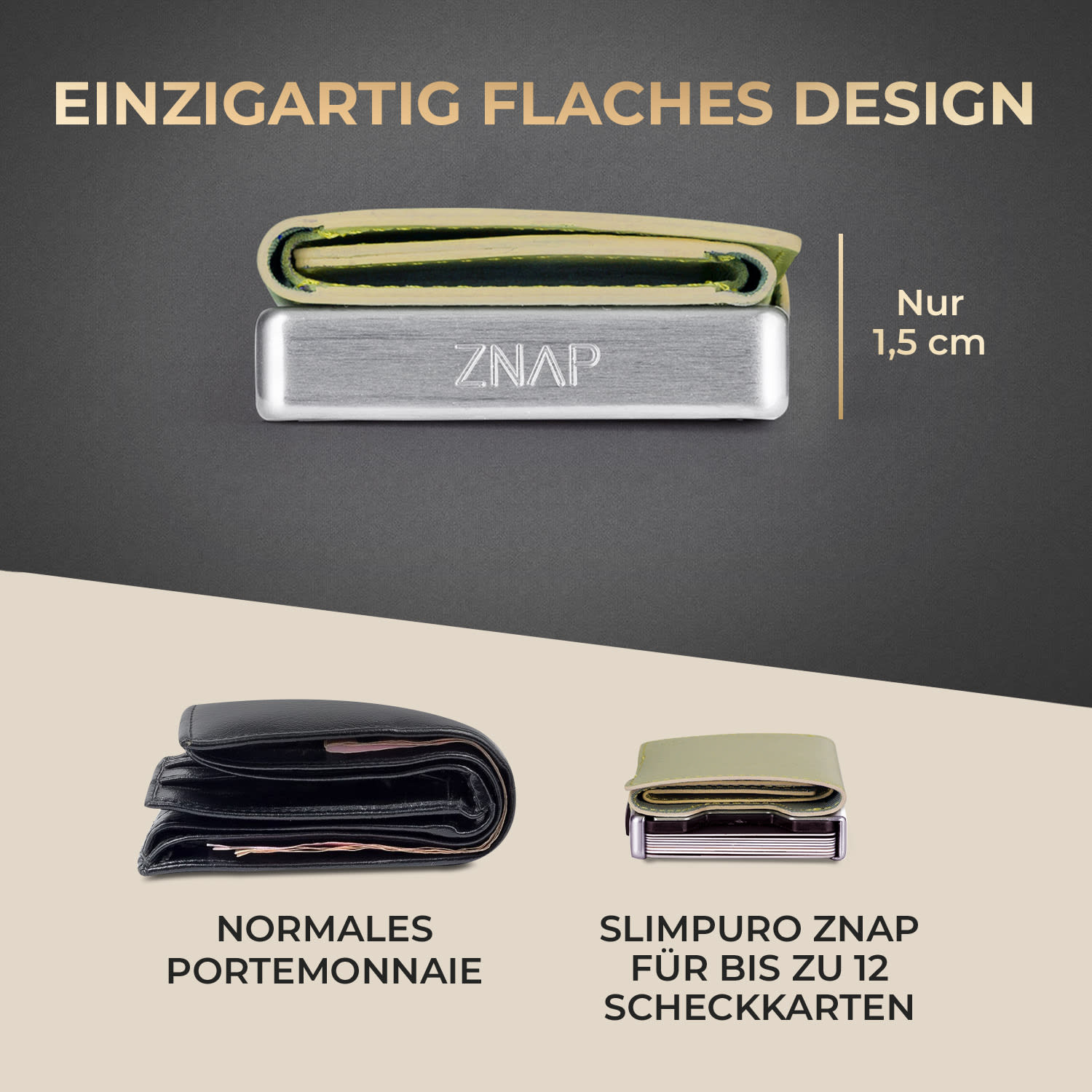 ZNAP Slim Wallet 8 Karten Münzfach 8,9 x 1,5 x 6,3 cm (BxHxT) RFID-Schutz Standard | Moosgrün