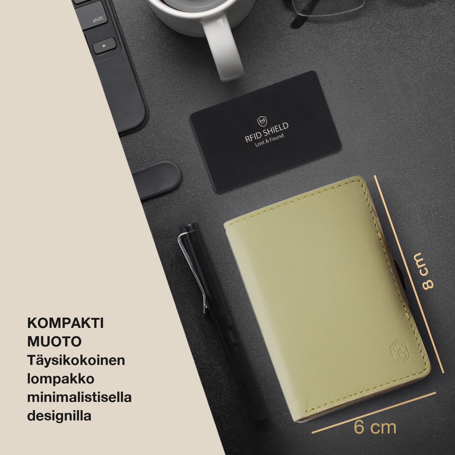 ZNAP Slim lompakko 8 kortille kolikkotasku 8,9 x 1,5 x 6,3 cm (leveys x korkeus x syvyys)  RFID-suoja standardi | Sammal