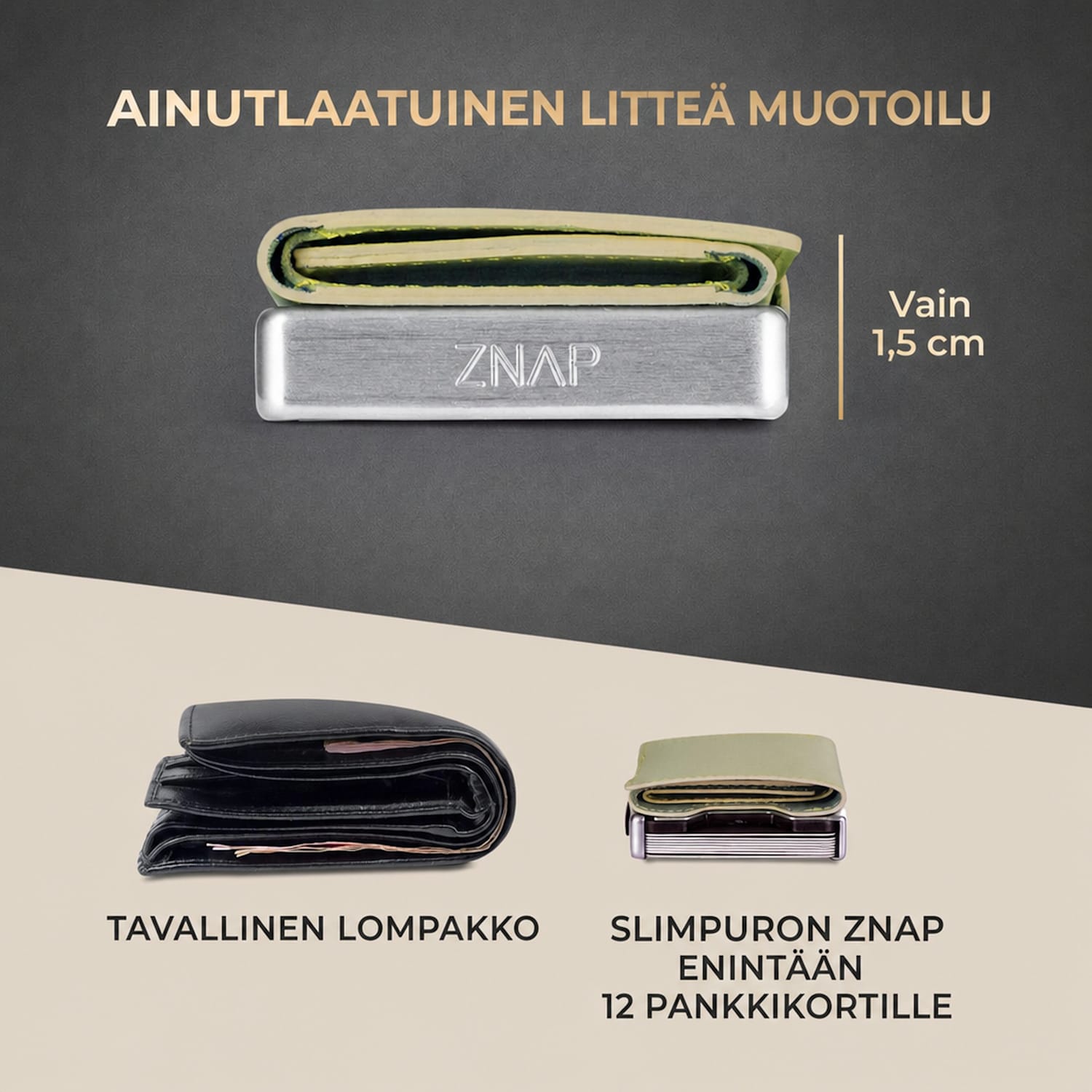 ZNAP Slim lompakko 8 kortille kolikkotasku 8,9 x 1,5 x 6,3 cm (leveys x korkeus x syvyys)  RFID-suoja standardi | Sammal