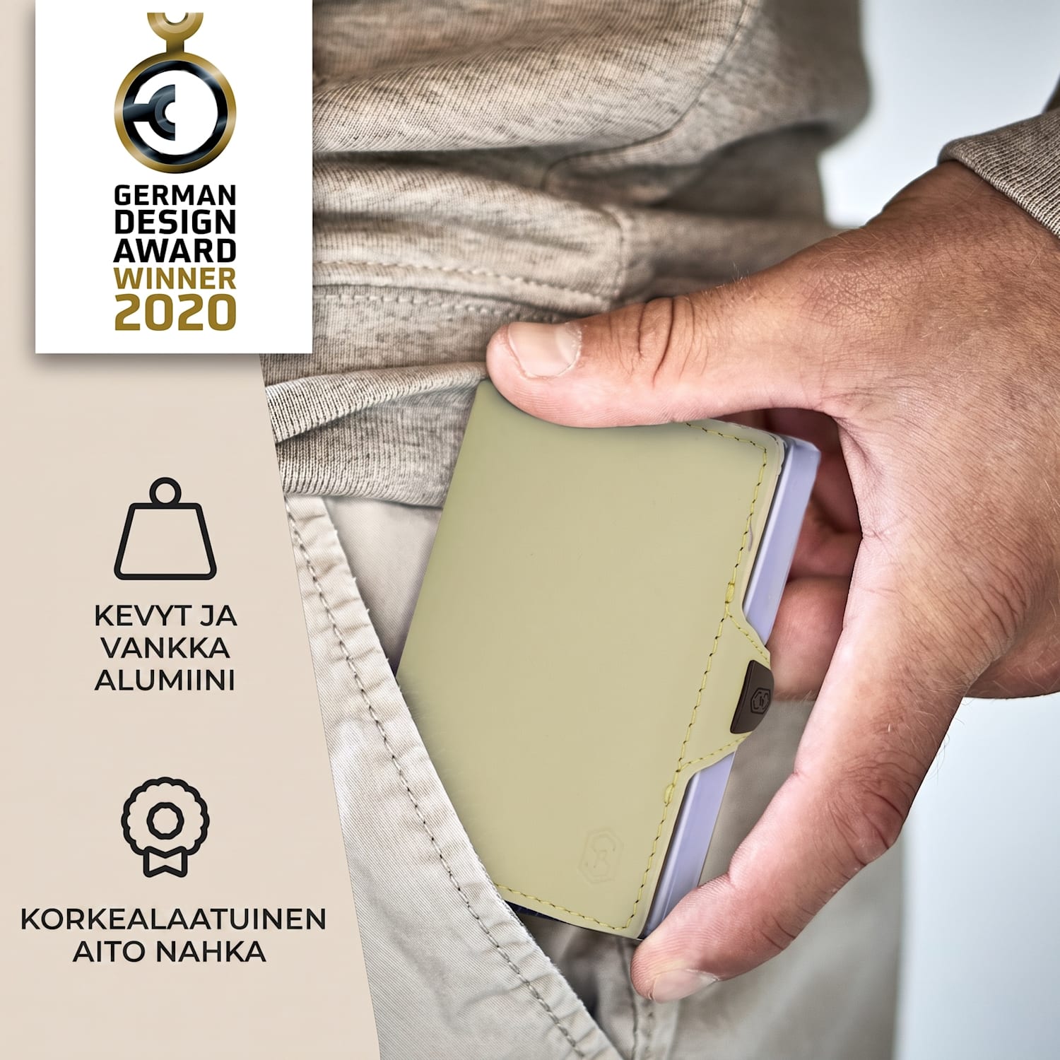 ZNAP Slim lompakko 8 kortille kolikkotasku 8,9 x 1,5 x 6,3 cm (leveys x korkeus x syvyys)  RFID-suoja standardi | Sammal