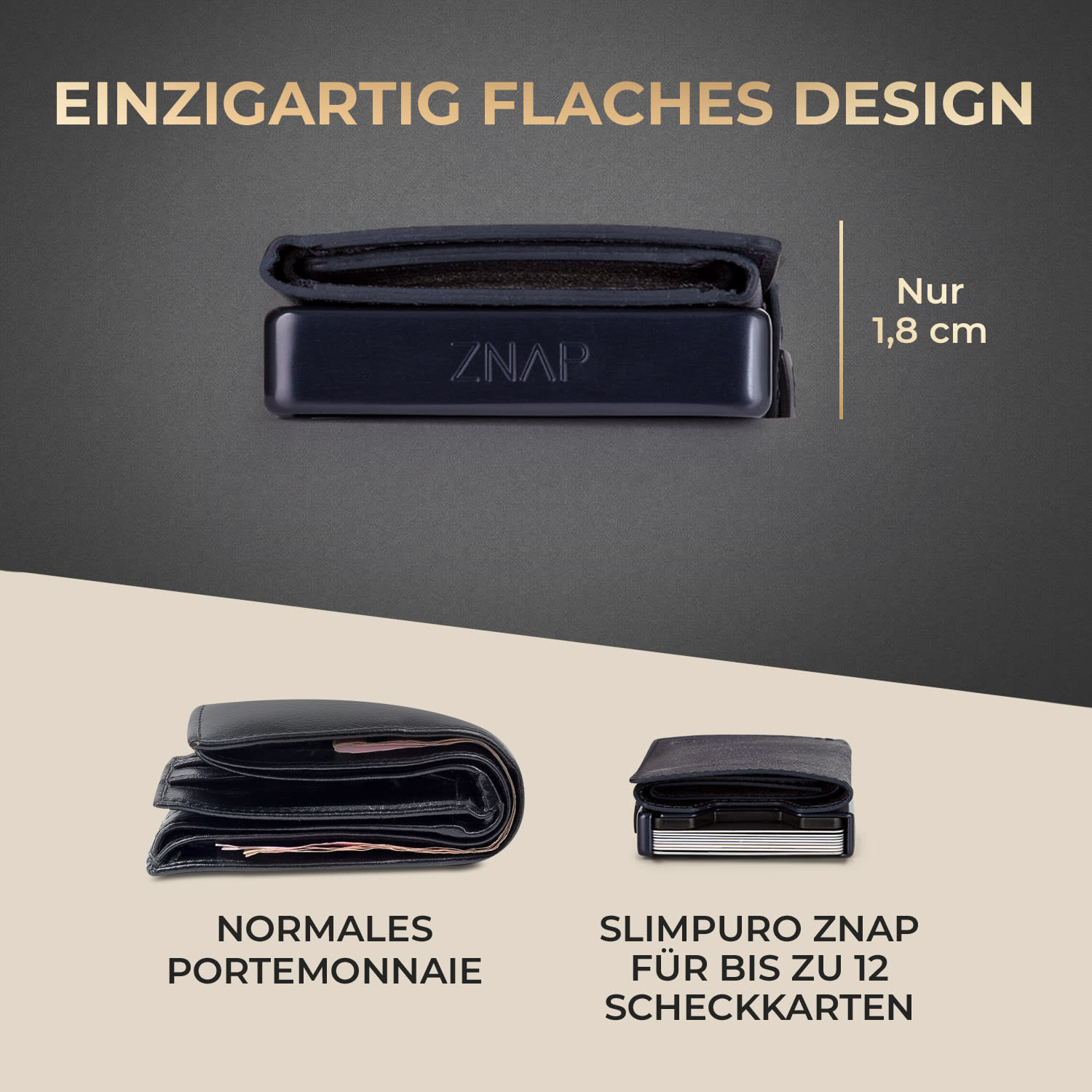 ZNAP Slim Wallet 12 Karten Münzfach 8,9 x 1,8 x 6,3 cm (BxHxT)   RFID-Schutz 