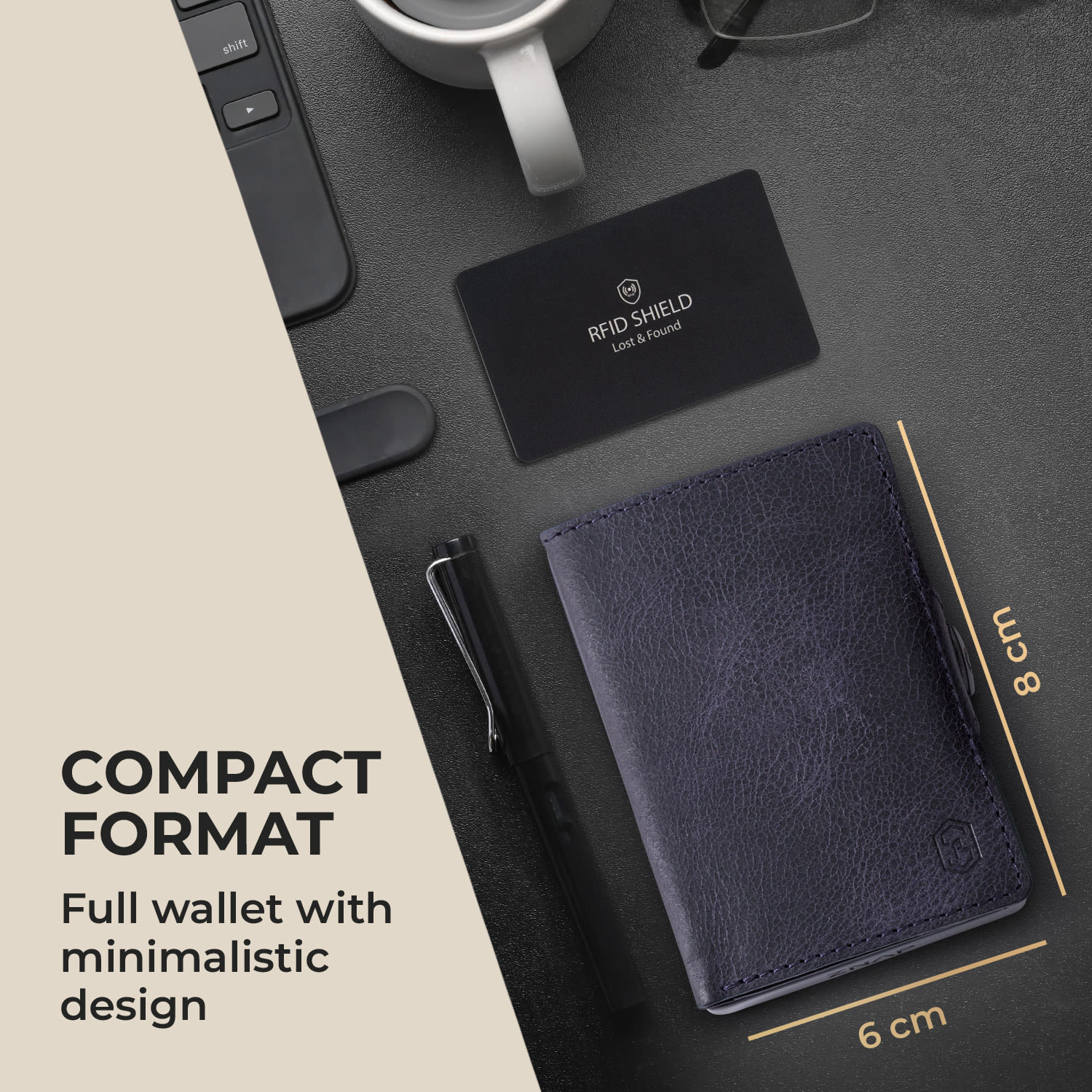 ZNAP, vékony pénztárca, 12 kártya, érmetartó, 8,9 x 1,8 x 6,3 cm (SZ x M x M), RFID védelem szemcsés | Kék óceán