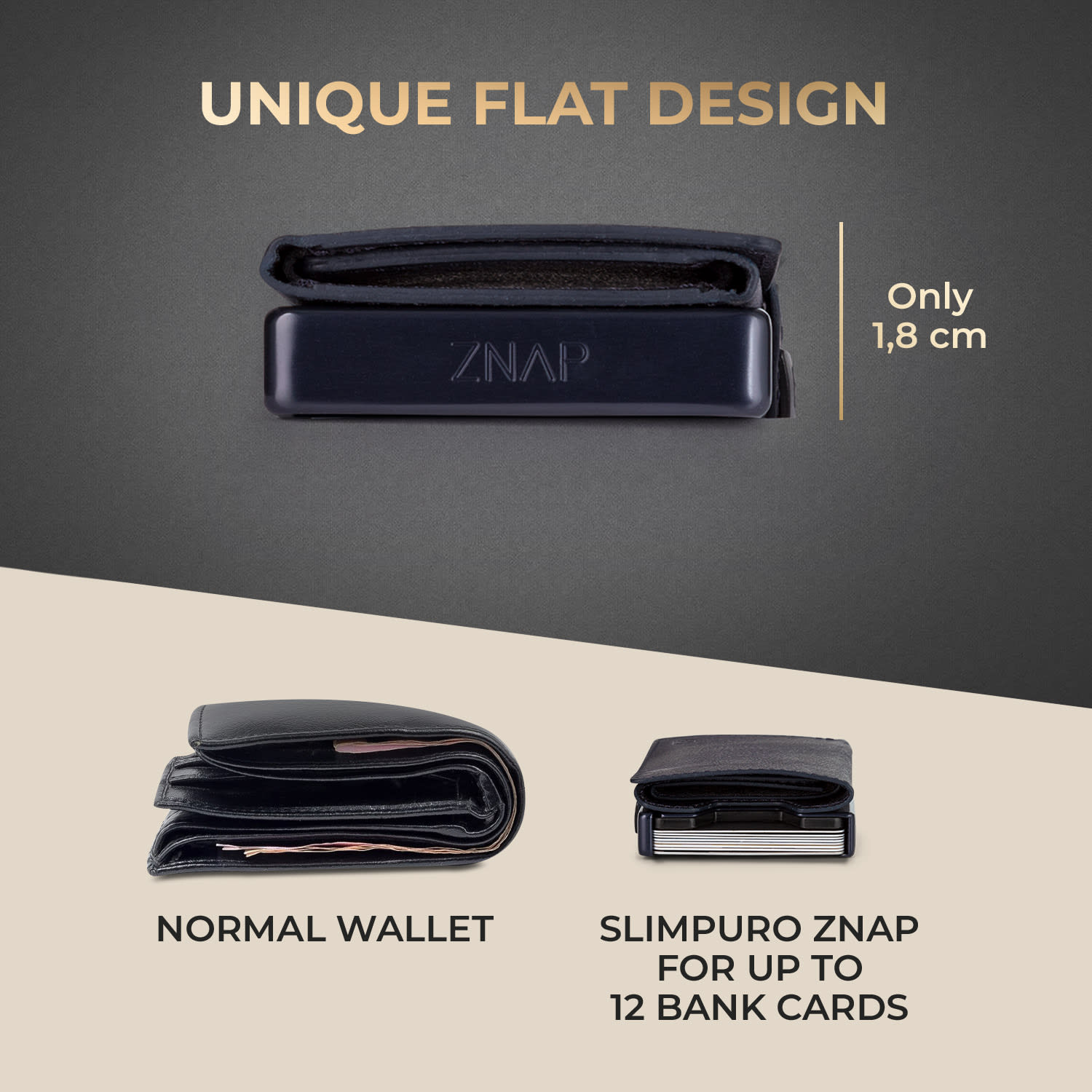 ZNAP, vékony pénztárca, 12 kártya, érmetartó, 8,9 x 1,8 x 6,3 cm (SZ x M x M), RFID védelem szemcsés | Kék óceán