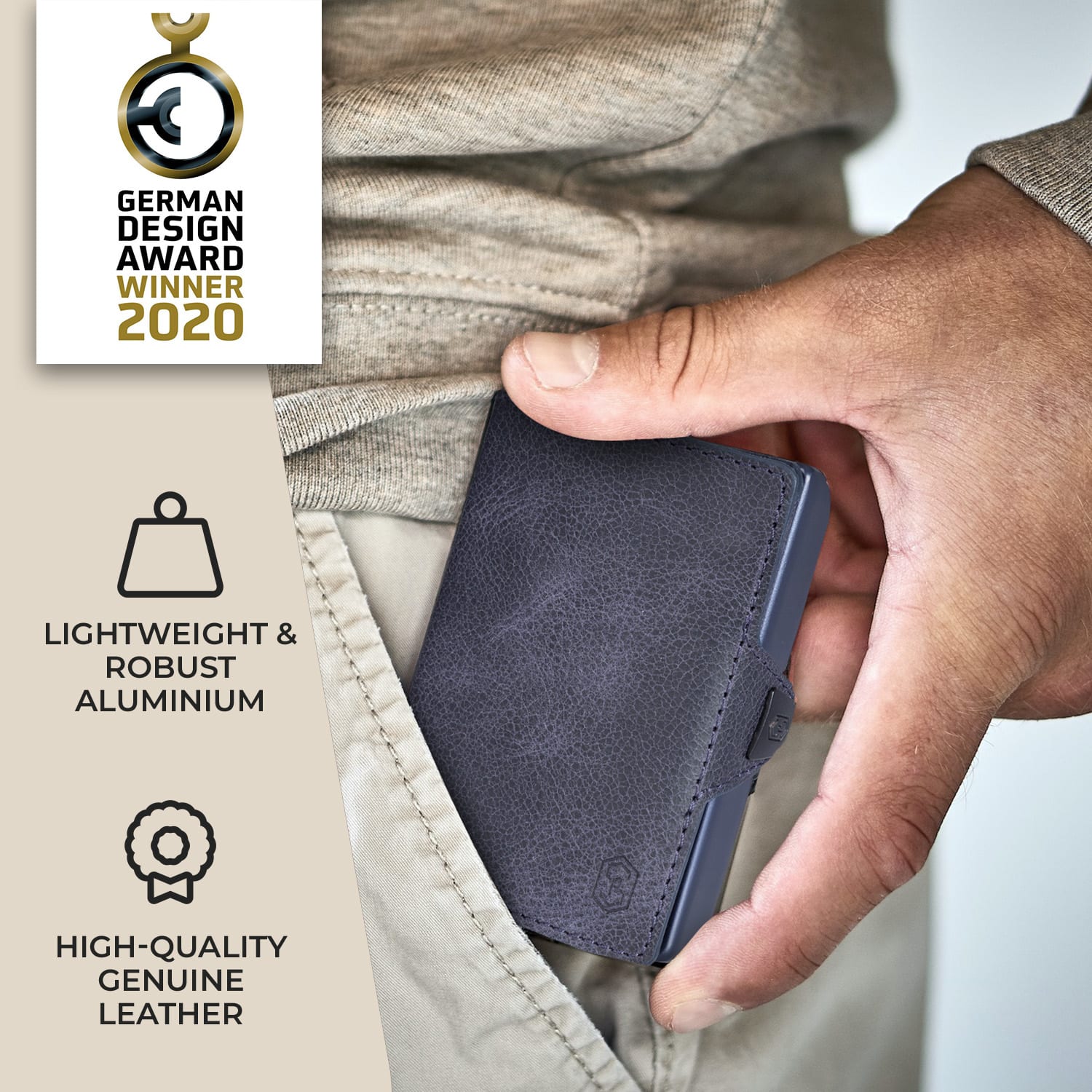 ZNAP, vékony pénztárca, 12 kártya, érmetartó, 8,9 x 1,8 x 6,3 cm (SZ x M x M), RFID védelem szemcsés | Kék óceán