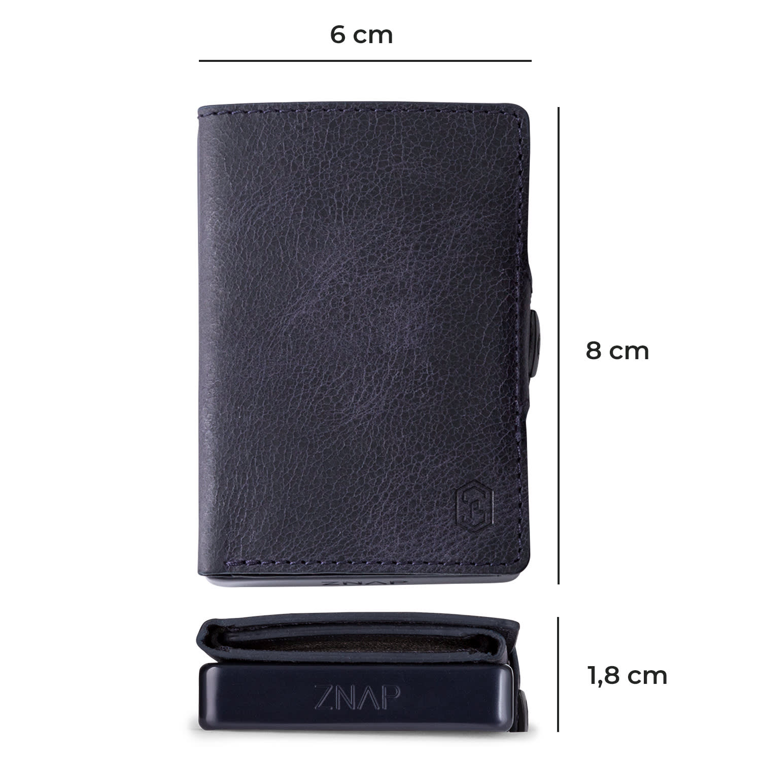 ZNAP, vékony pénztárca, 12 kártya, érmetartó, 8,9 x 1,8 x 6,3 cm (SZ x M x M), RFID védelem szemcsés | Kék óceán