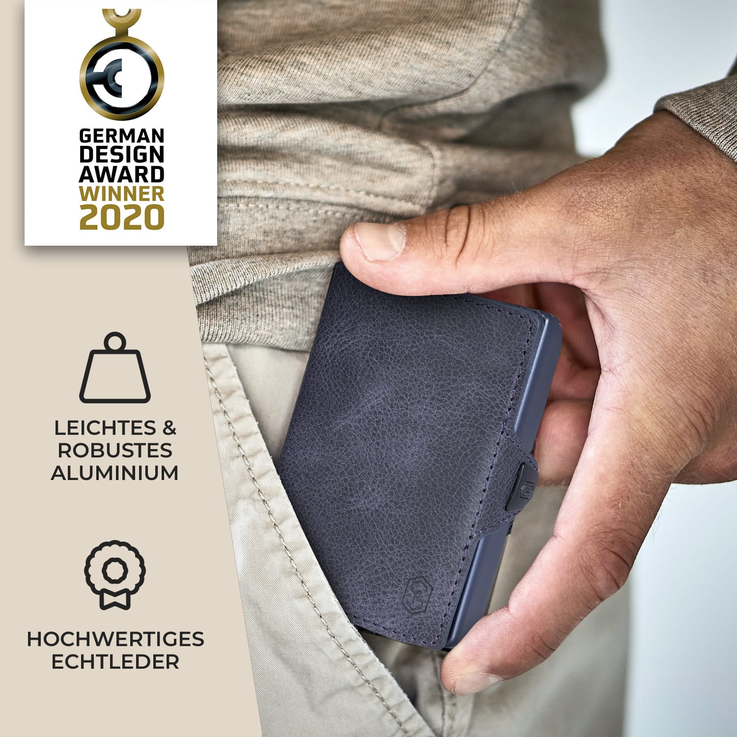 ZNAP Slim Wallet 8 Cartes pochette à monnaie 8,9 x 1,5 x 6,3 cm (LxHxP)  Protection RFID à grain | Bleu Océan