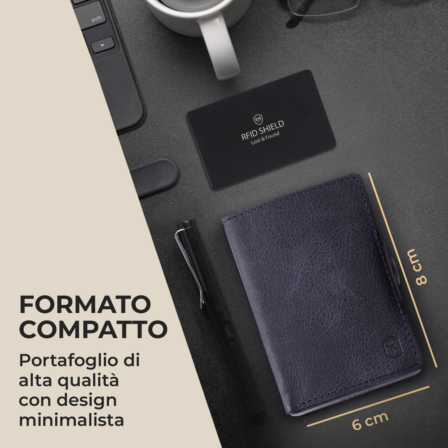 ZNAP Slim Wallet 8 - Portafoglio, 8 carte, portamonete, 8,9 x 1,5 x 6,3 cm (LxHxP)  Protezione RFID granaio | Blue Ocean