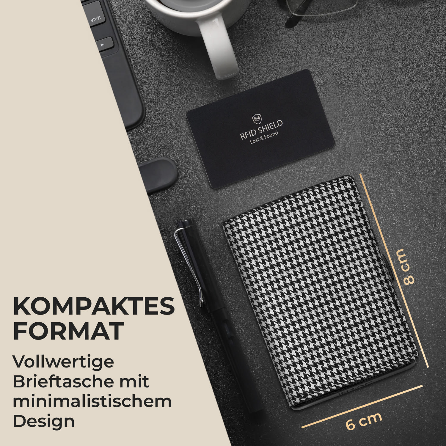 ZNAP Slim Wallet 12 Karten Münzfach 8 x 1,8 x 6 cm (BxHxT)   RFID-Schutz Houndstooth | Schwarz / Weiß