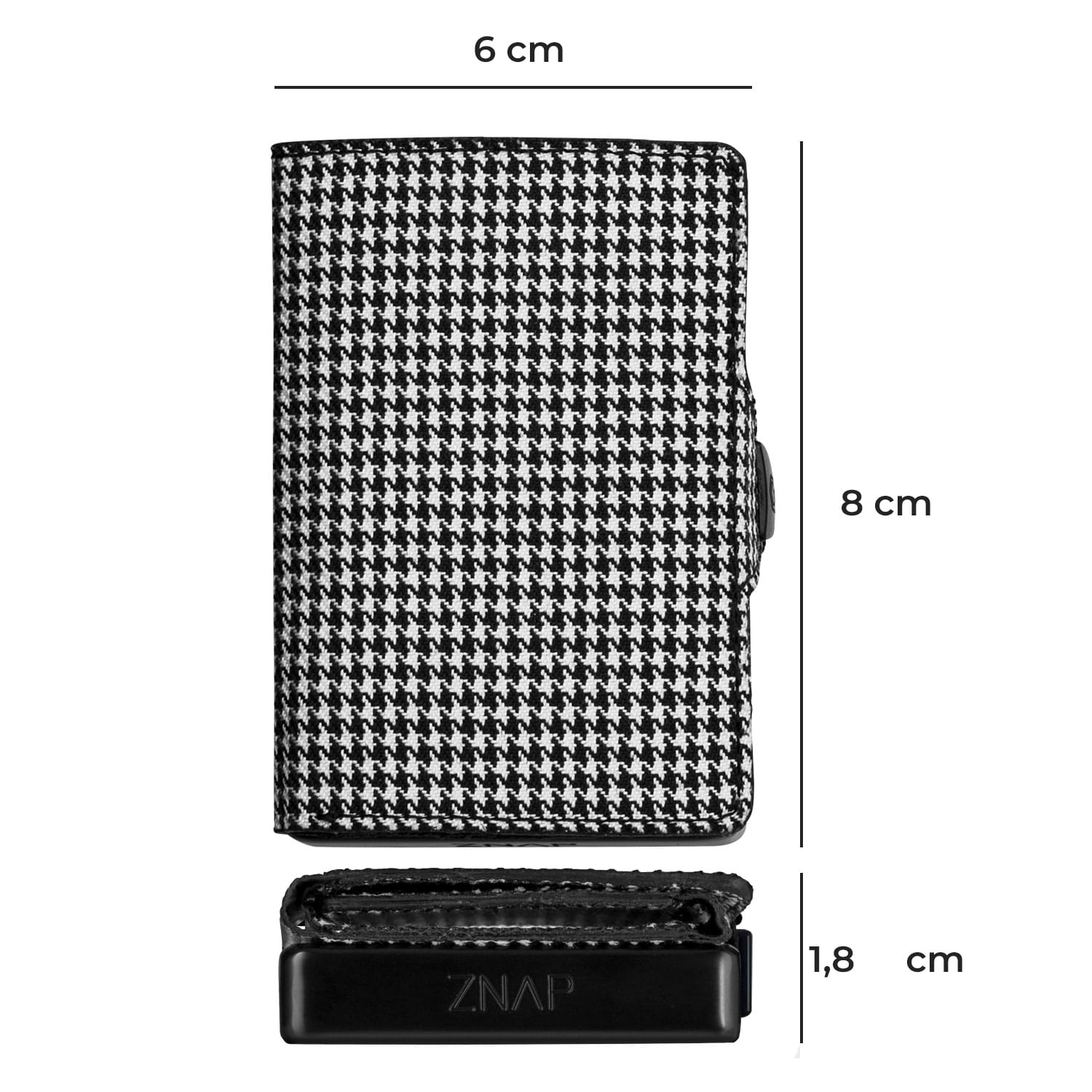 ZNAP Slim Wallet, 12 kariet, priehradka na mince, 8 x 1,8 x 6 cm (Š x V x H), ochrana RFID Houndstooth | Čierna / biela
