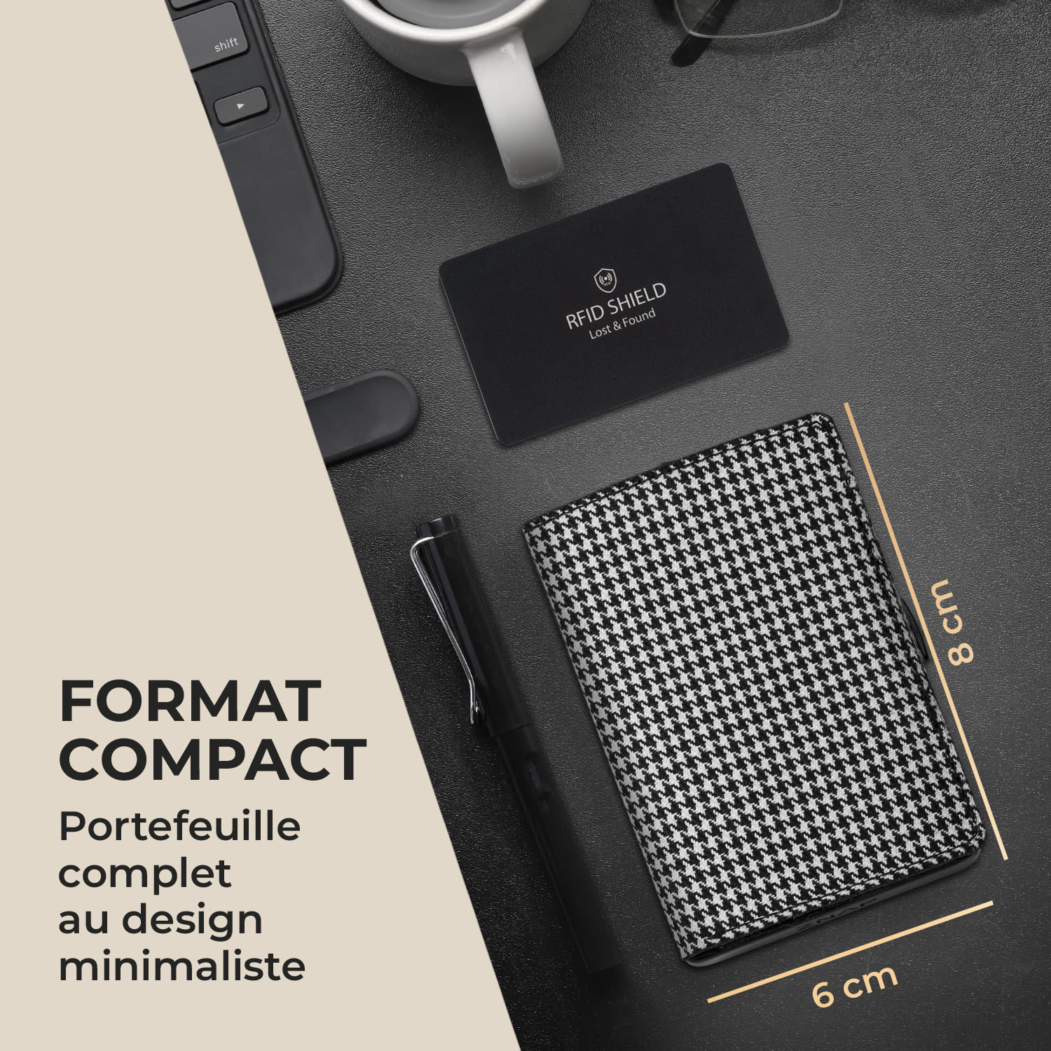 ZNAP Slim Wallet 8 bankpasjes 8x1,8x6cm RFID-beschermkaart Houndstooth | Zwart / Wit