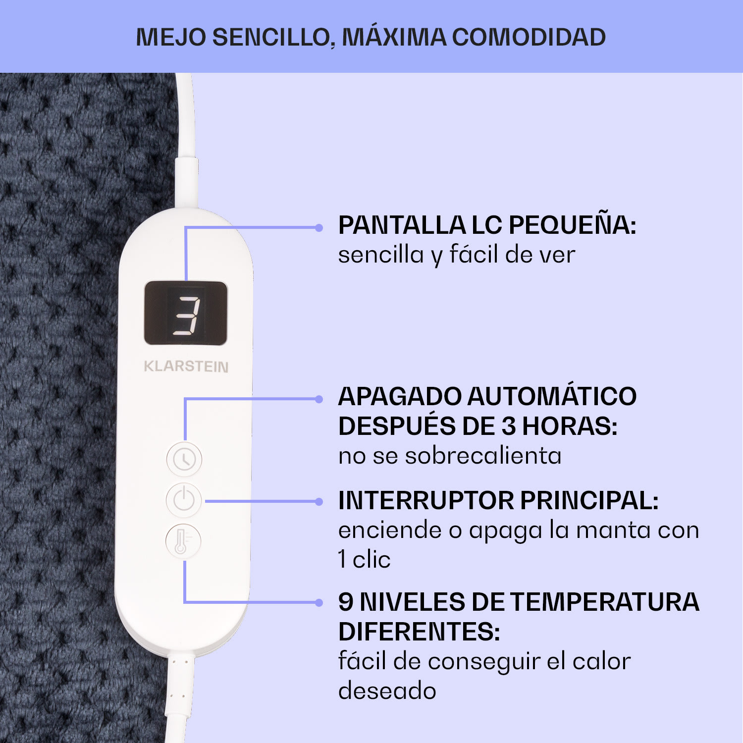 Dr. Watson XL Manta eléctrica 160 W 9 intensidades 180 x 130 cm Mando XL | Antracita