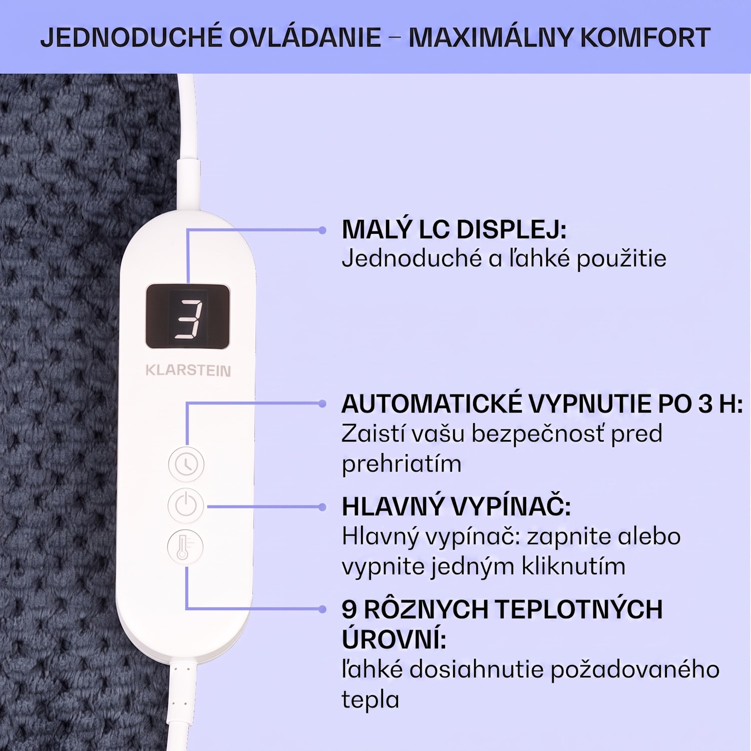 DR Watson Deluxe XL, elektrická deka, 160 W, 9 úrovní ohrevu, 180 x 130 cm XL | Antracit