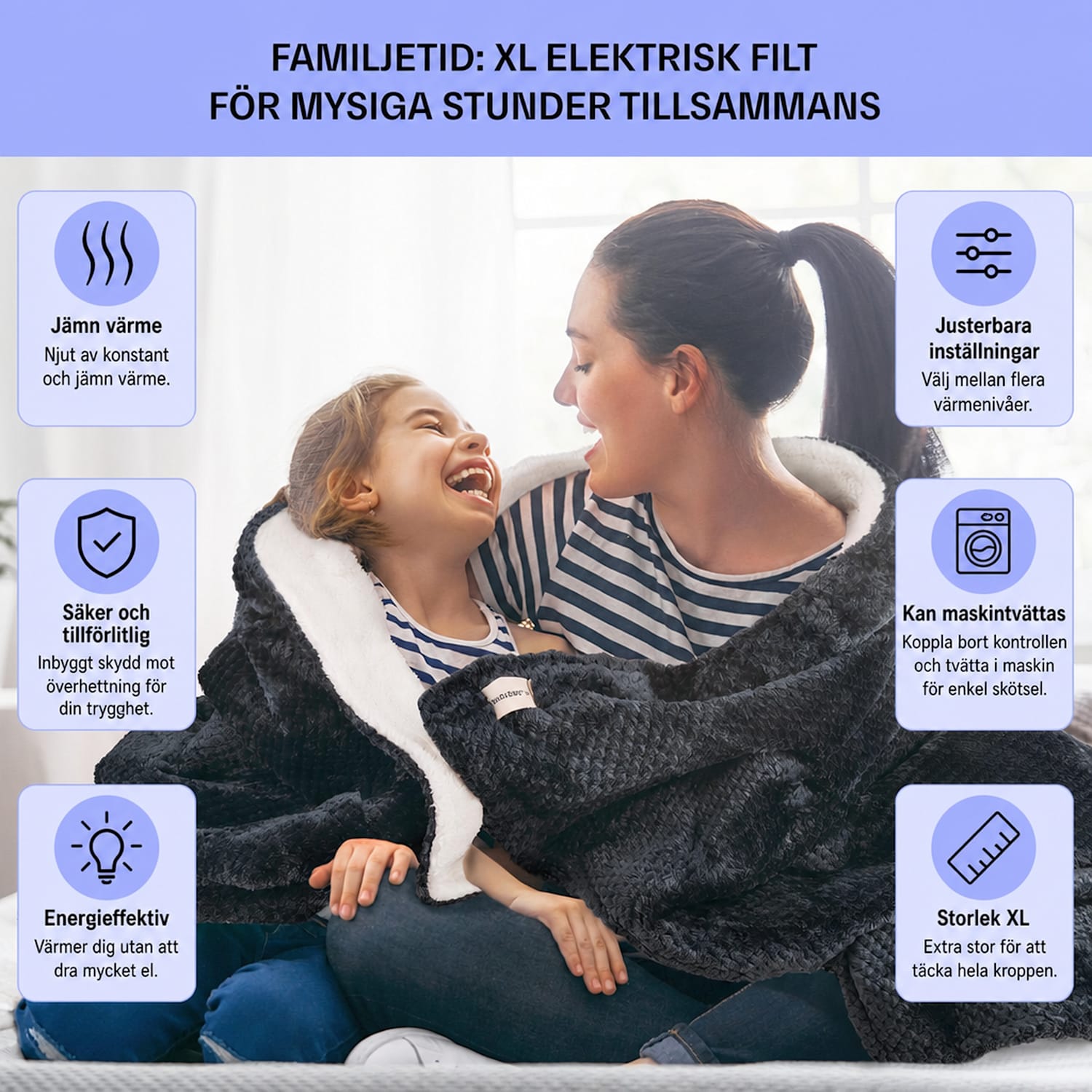 Dr. Watson Deluxe XL värmefilt 160 W 9 temperaturnivåer 180 x 130 cm XL | Antracit