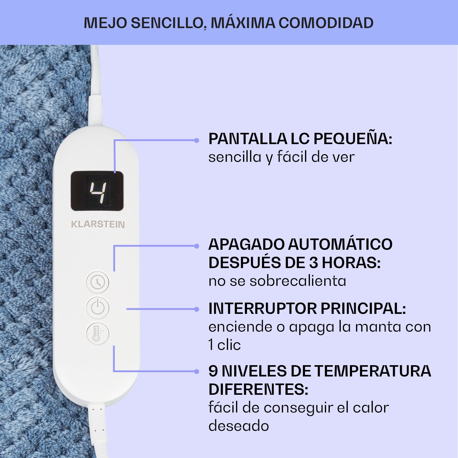 Dr. Watson XL Manta eléctrica 160 W 9 intensidades 180 x 130 cm Mando XL | Azul