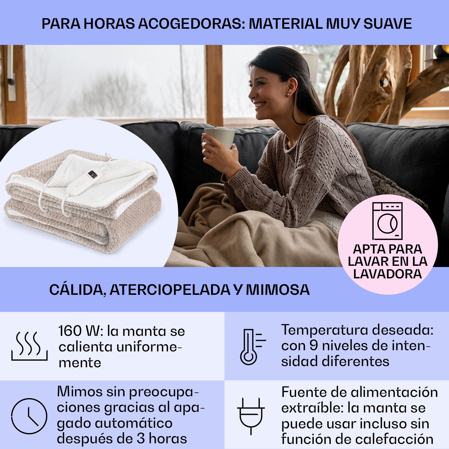 Dr. Watson XL Manta eléctrica 120 W 3 intensidades 180 x 130 cm Mando XL | Arena