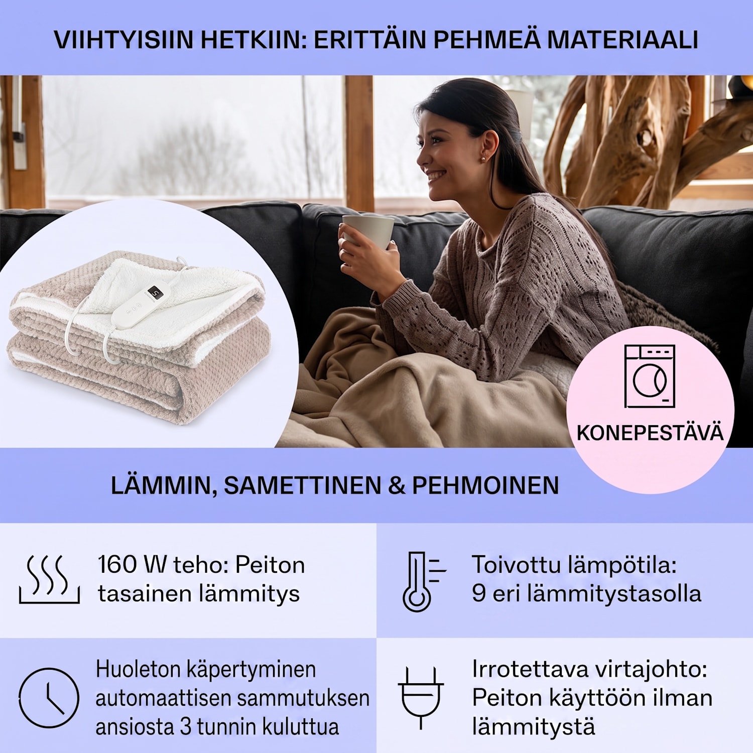 Dr. Watson Deluxe XL lämpöpeitto 160 W 9 lämpötilatasoa 180 x 130 cm XL | Hiekka