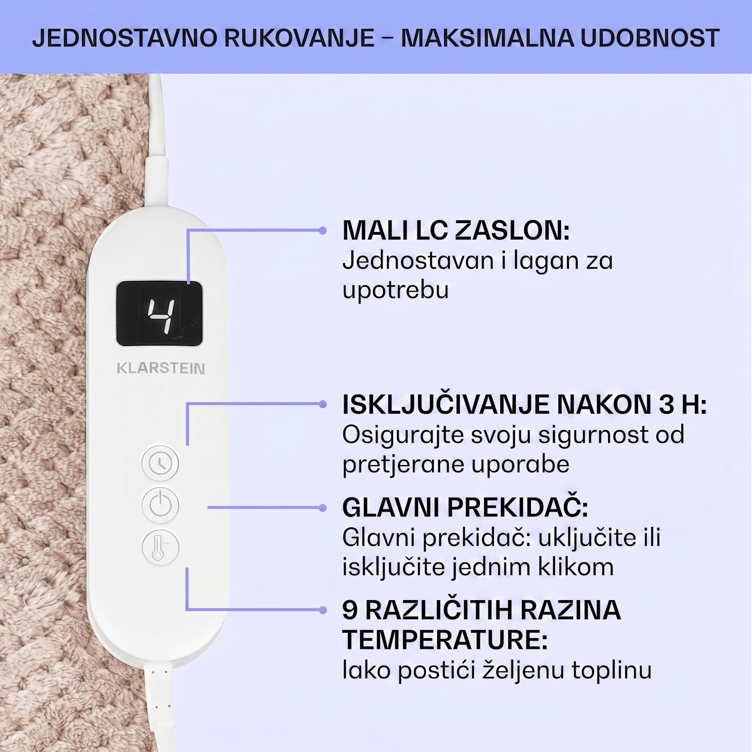 DR Watson Deluxe XL, električna deka, 160 W, 9 stupnjeva grijanja, 180 x 130 cm XL | Pijesak