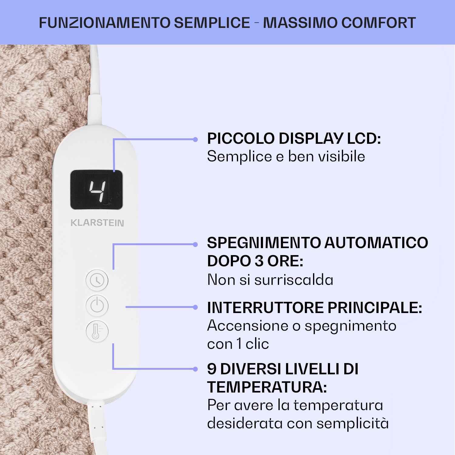 Dr. Watson Deluxe XL - Coperta elettrica, 160 W, 9 livelli di temperatura, unità di controllo, 180 x 130 cm XL | Sabbia