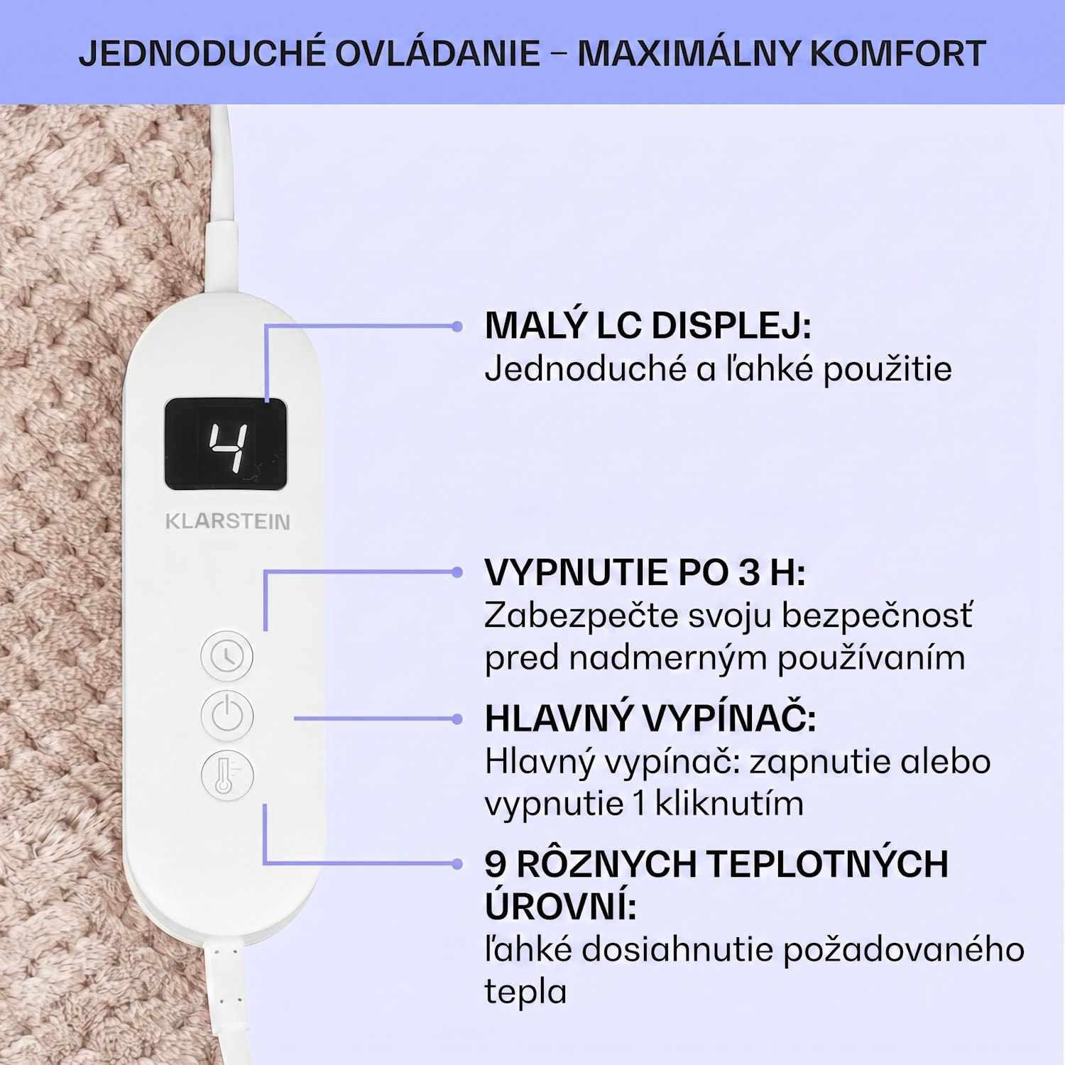 DR Watson Deluxe XL, elektrická deka, 160 W, 9 úrovní ohrevu, 180 x 130 cm XL | Piesok