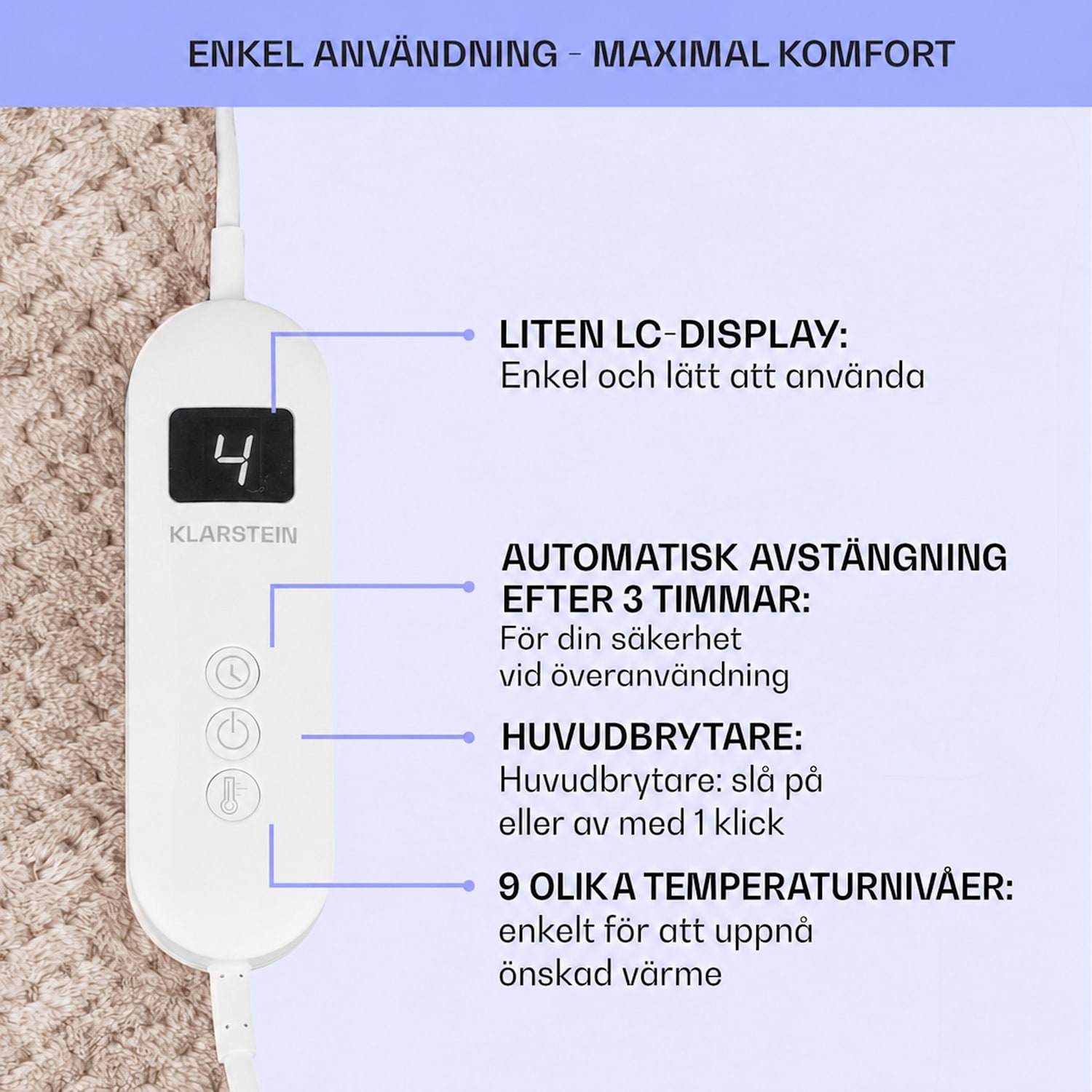 Dr. Watson Deluxe XL värmefilt 160 W 9 temperaturnivåer 180 x 130 cm XL | Sand