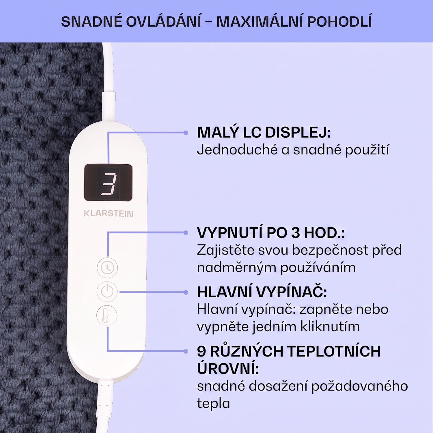 DR Watson Deluxe XXL, elektrická deka, 160 W, 9 úrovní ohřevu, 200 x 180 cm XXL | Antracit