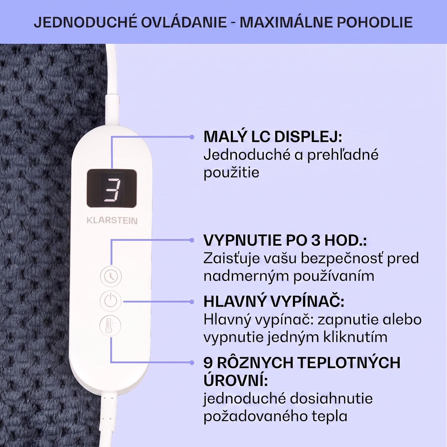 DR Watson Deluxe XXL, elektrická deka, 160 W, 9 úrovní ohrevu, 200 x 180 cm XXL | Antracit